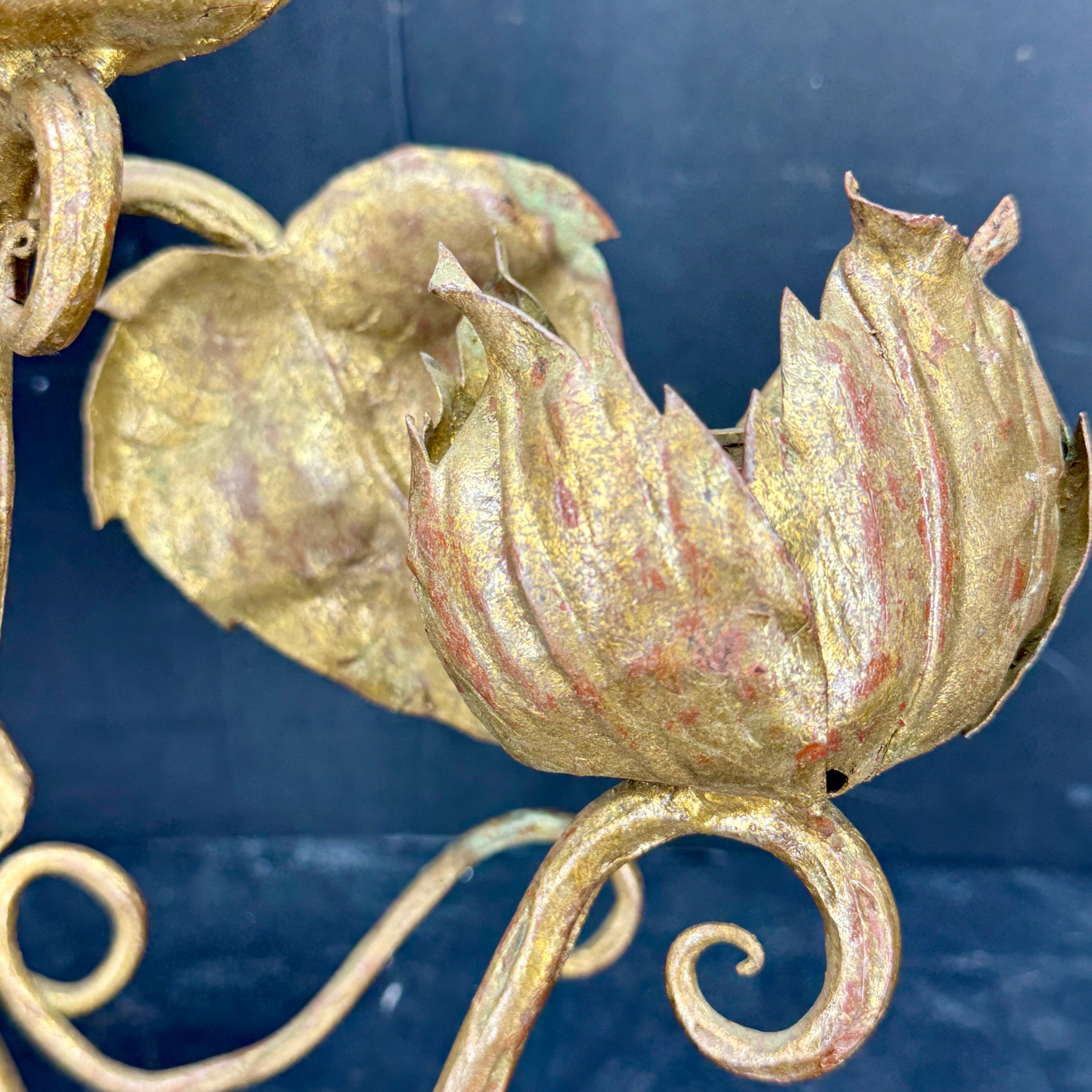 Mid-Century Italian Gilt Metal 4 Arm Floral Wall Sconce For Sale 8