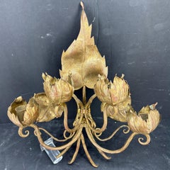 Mid-Century Italian Gilt Metal 4 Arm Floral Wall Sconce