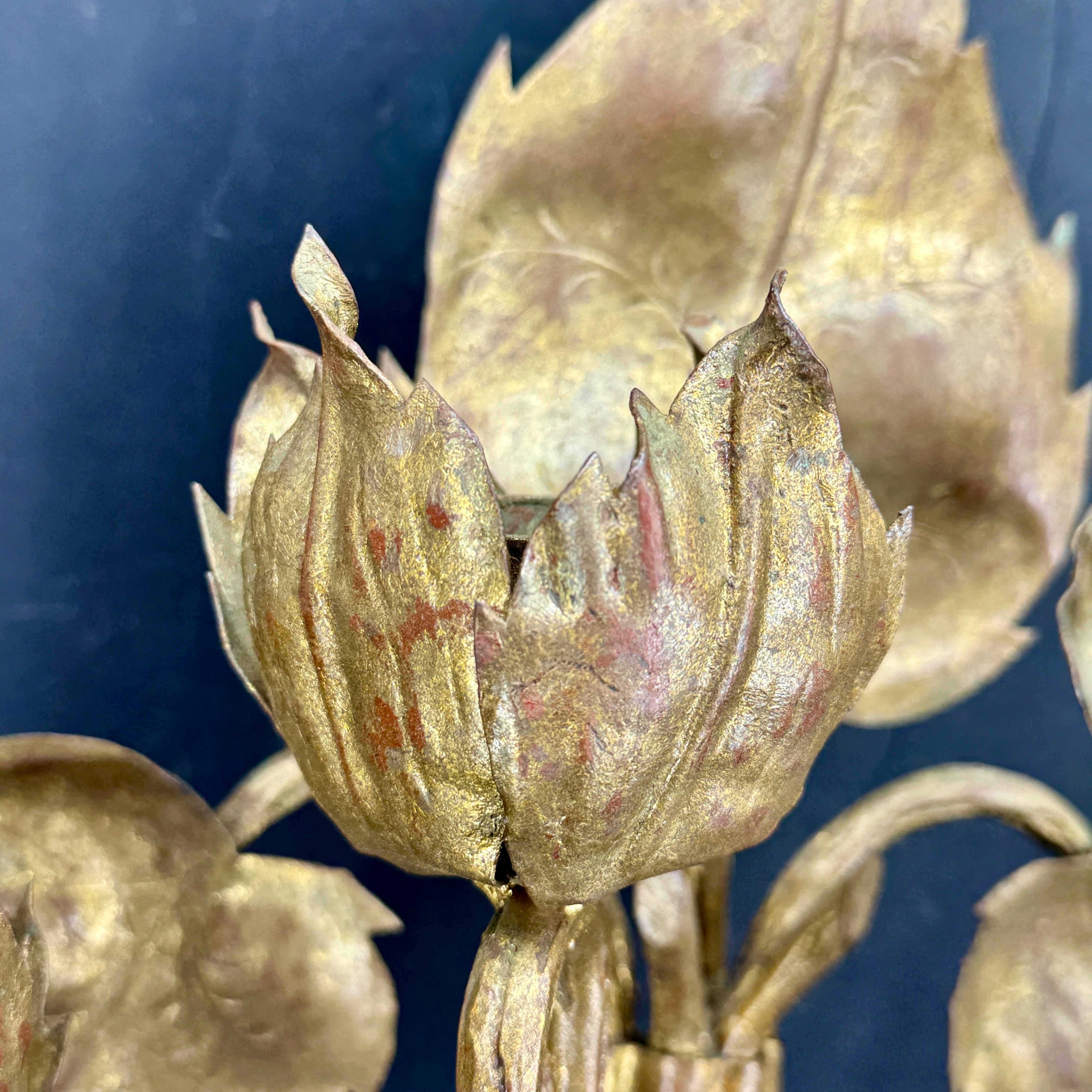 20th Century Mid-Century Italian Gilt Metal 4 Arm Floral Wall Sconce For Sale