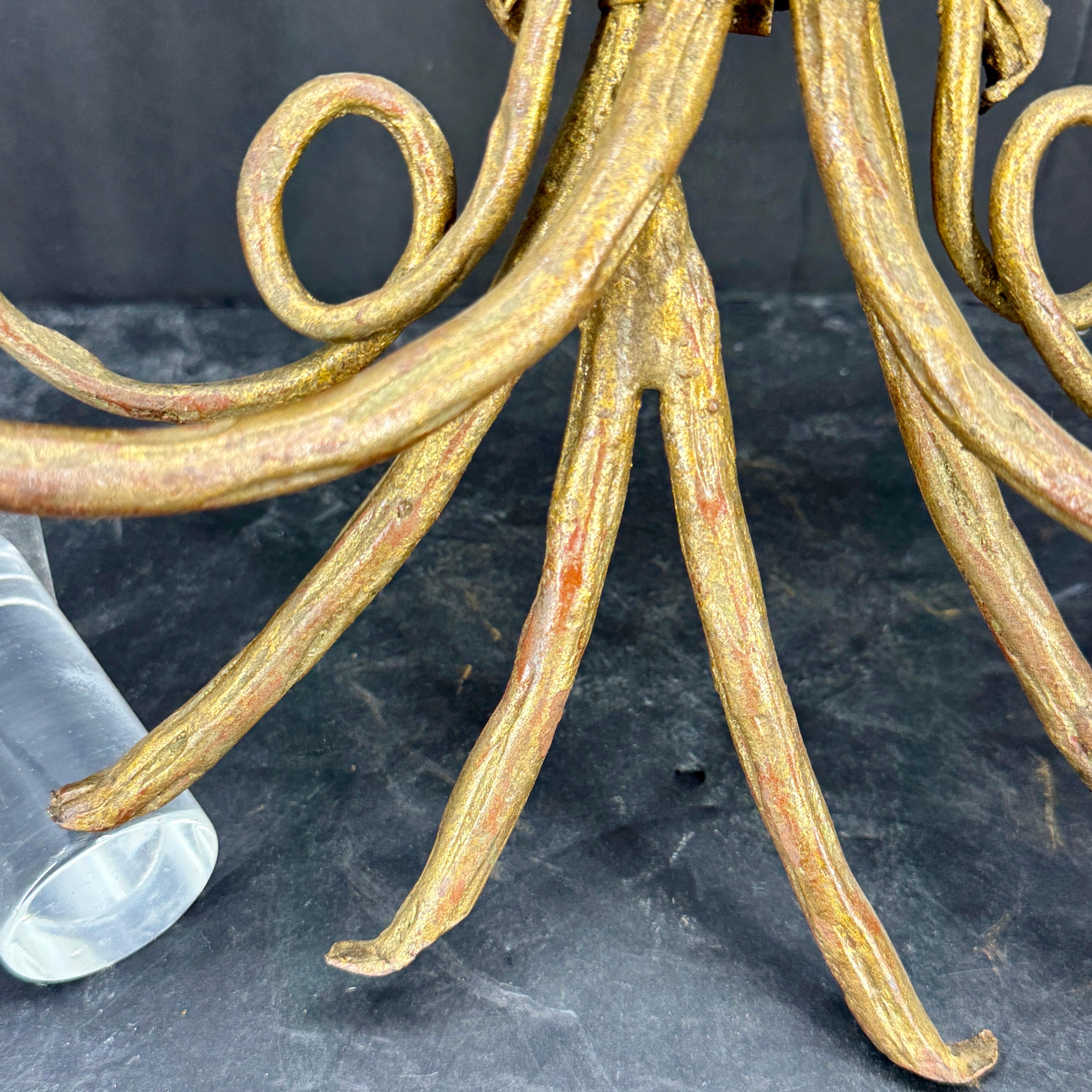 Mid-Century Italian Gilt Metal 4 Arm Floral Wall Sconce For Sale 2