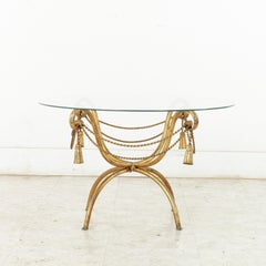 Midcentury Italian Gilt Metal Coffee Table or Cocktail Table with Glass Top