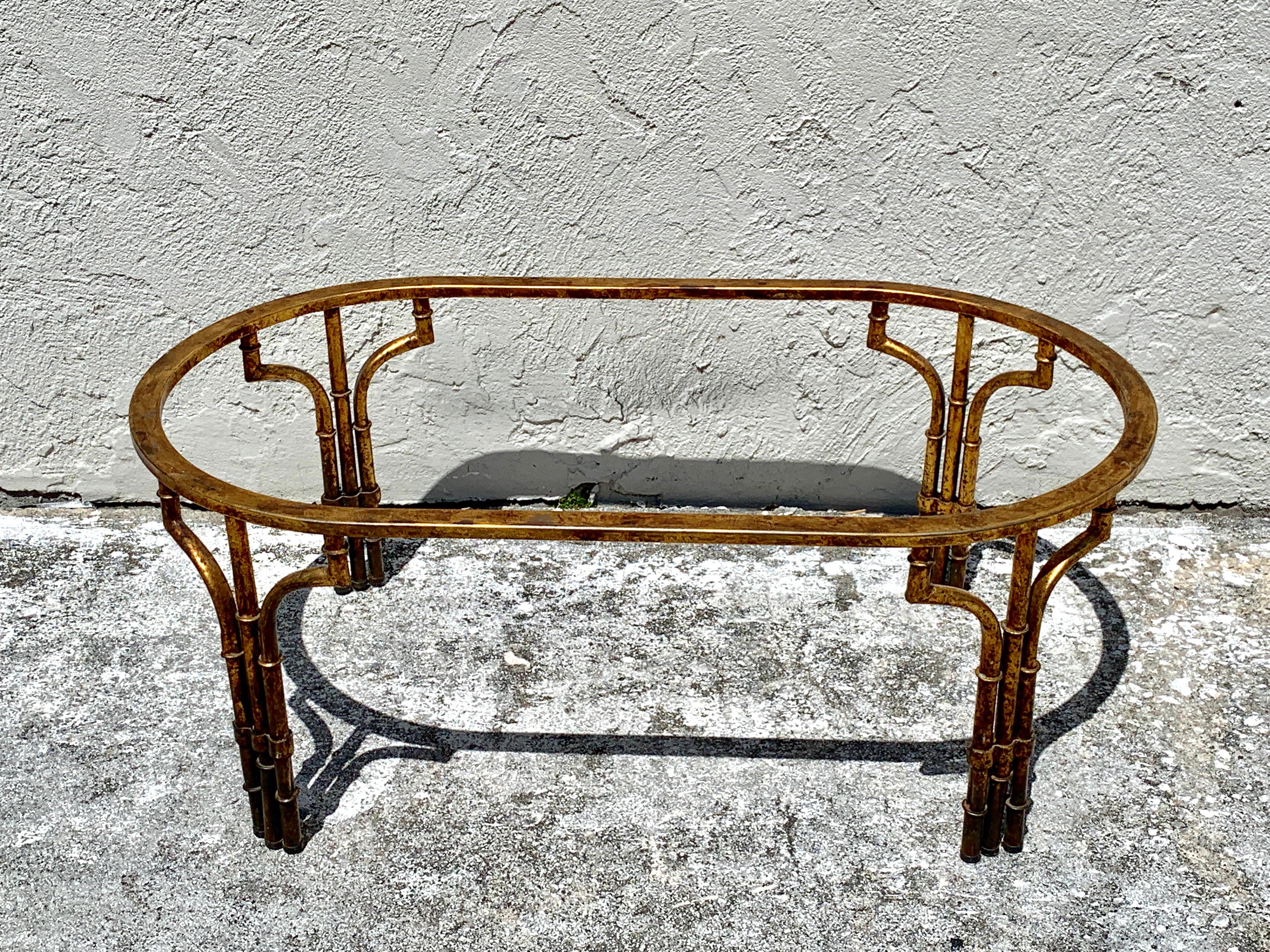Mid-Century Modern Midcentury Italian Gilt Metal Faux- Bamboo Glass Top Coffee Table