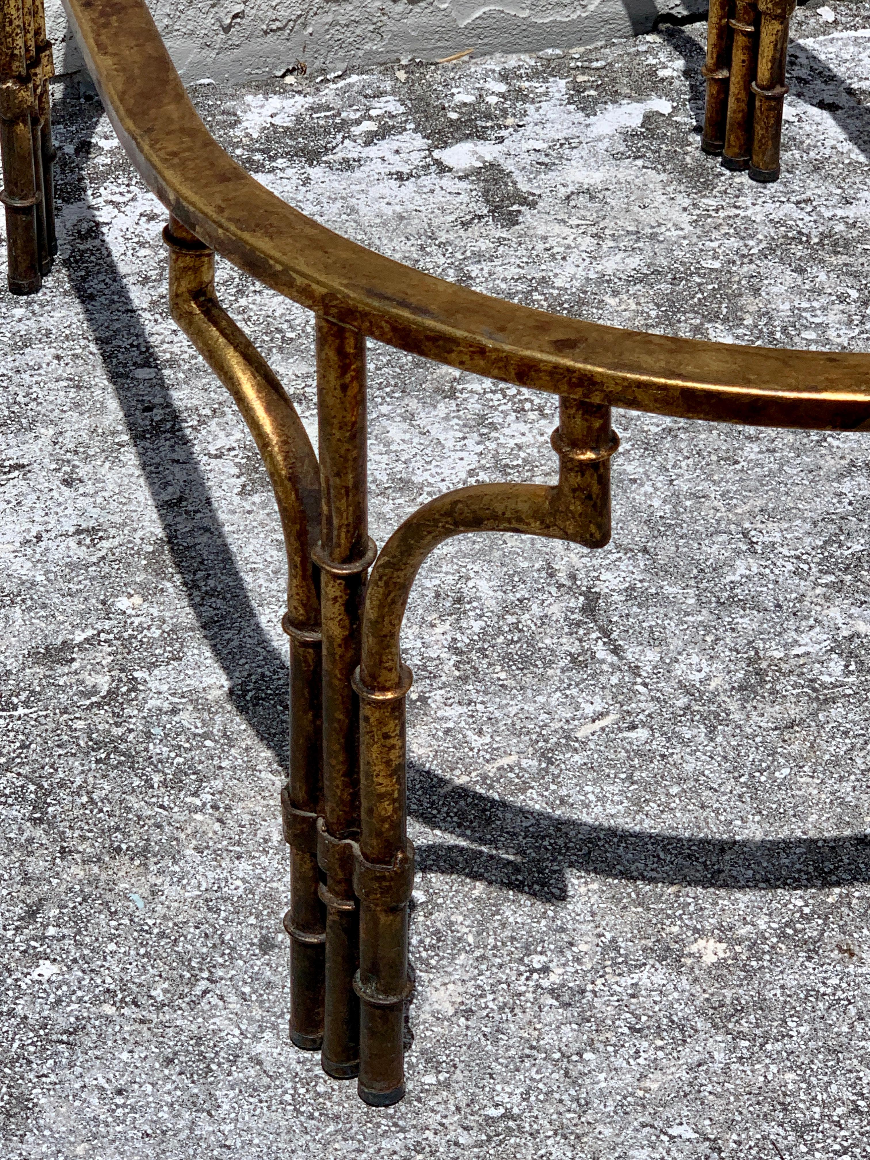 Midcentury Italian Gilt Metal Faux- Bamboo Glass Top Coffee Table 3