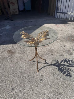 Mid century Italian gilt metal palm leaf side table