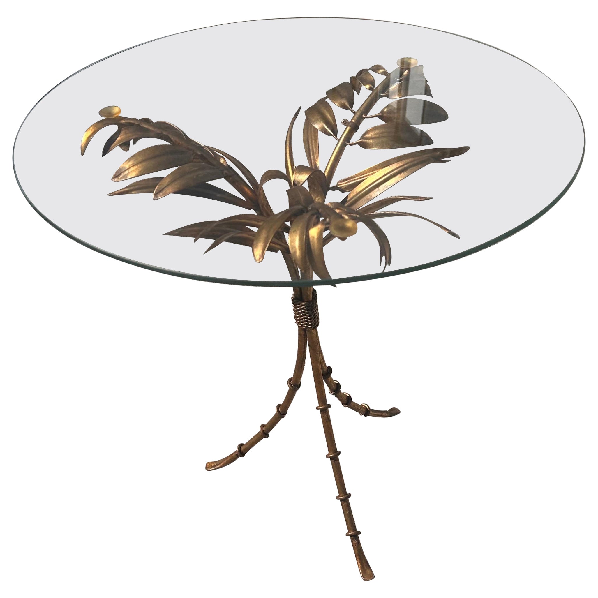 Mid century Italian gilt metal palm leaf side table
