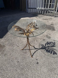 Mid century Italian gilt metal palm leaf side table
