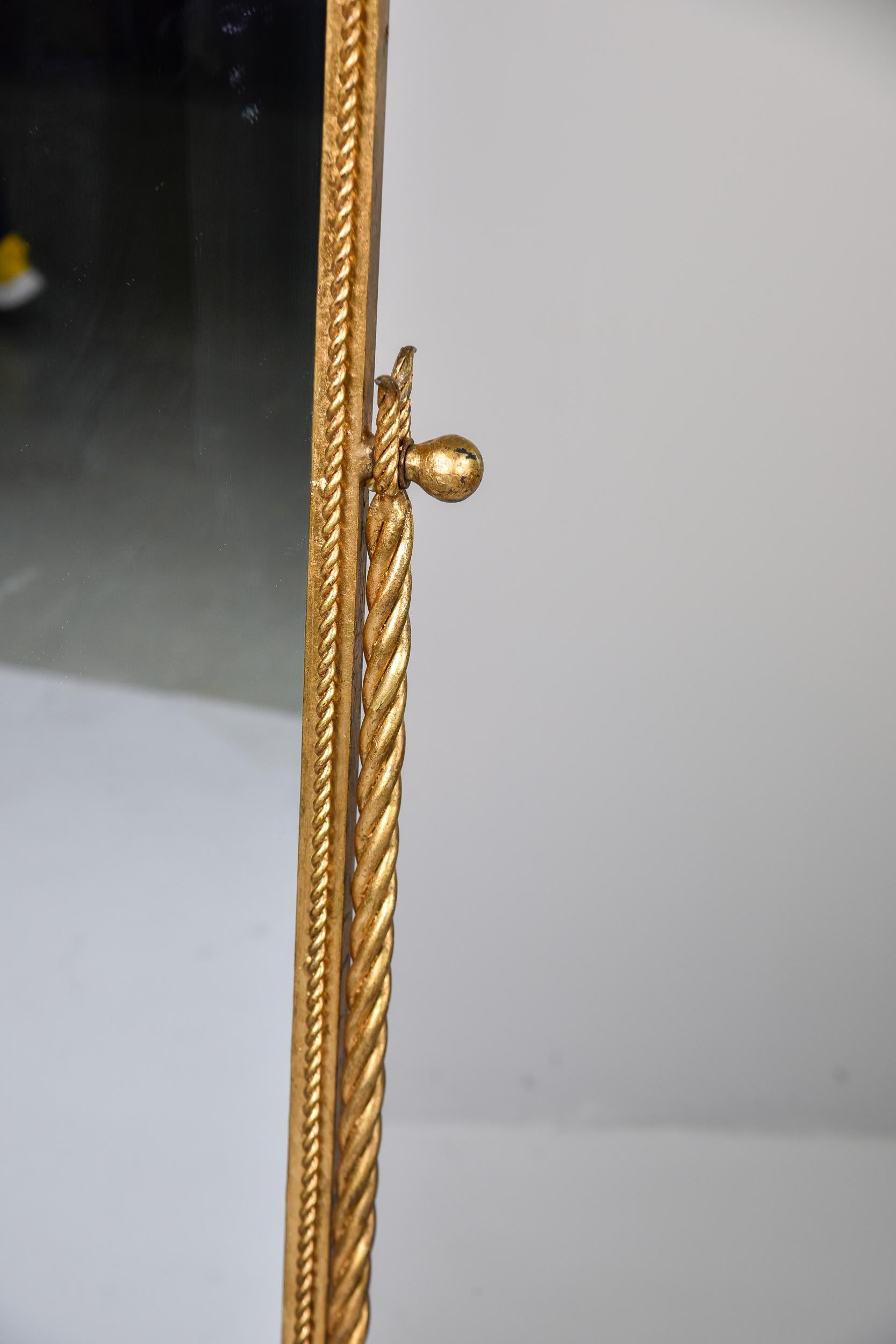 20th Century Mid Century Italian Gilt Metal Standing Chevalier Floor Mirror