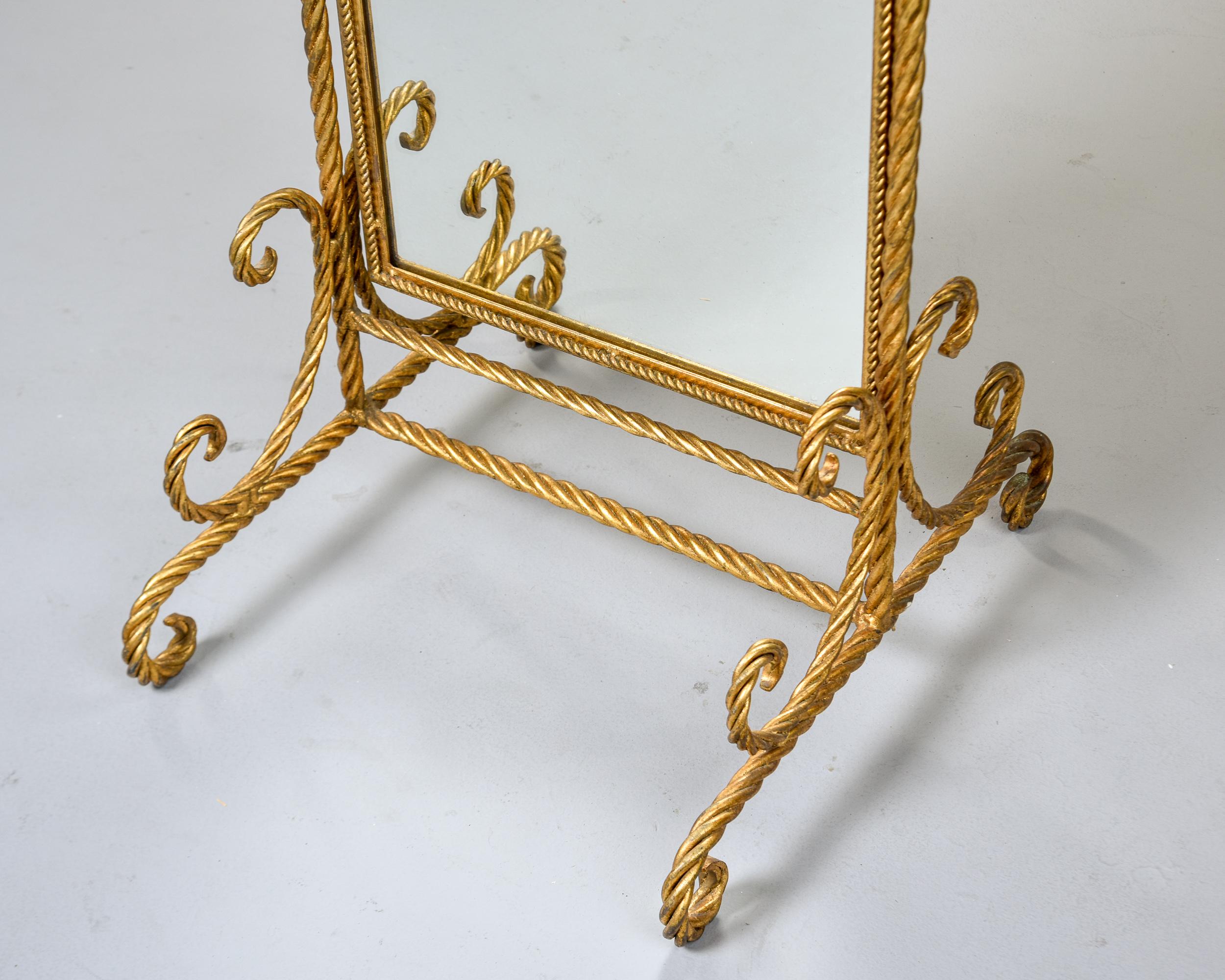 Mid Century Italian Gilt Metal Standing Chevalier Floor Mirror 2