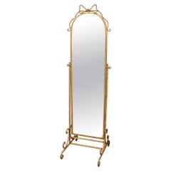 Mid Century Italian Gilt Metal Standing Chevalier Floor Mirror