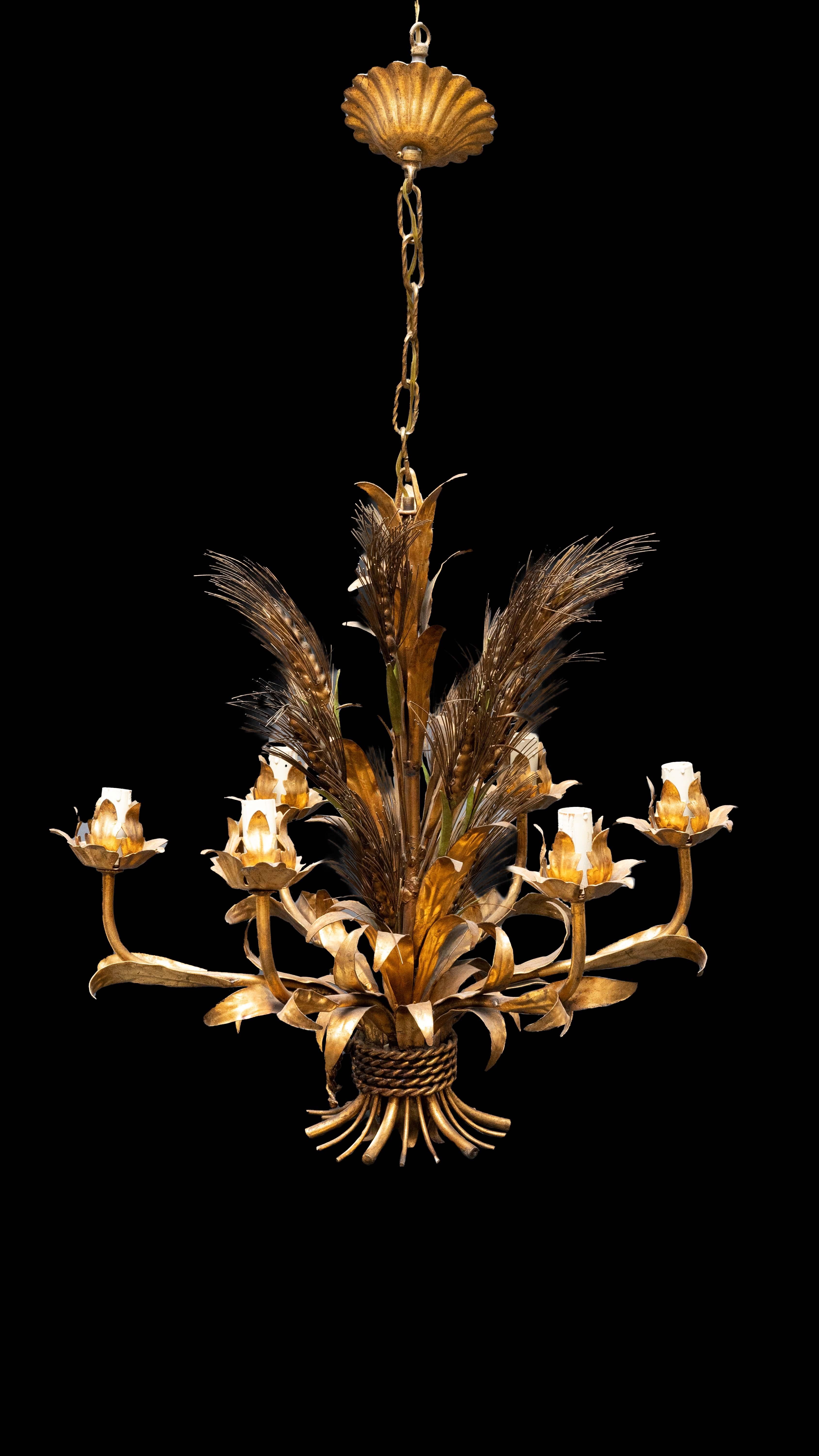 Mid-century Italian gilt wheat chandelier:

Measures: 24