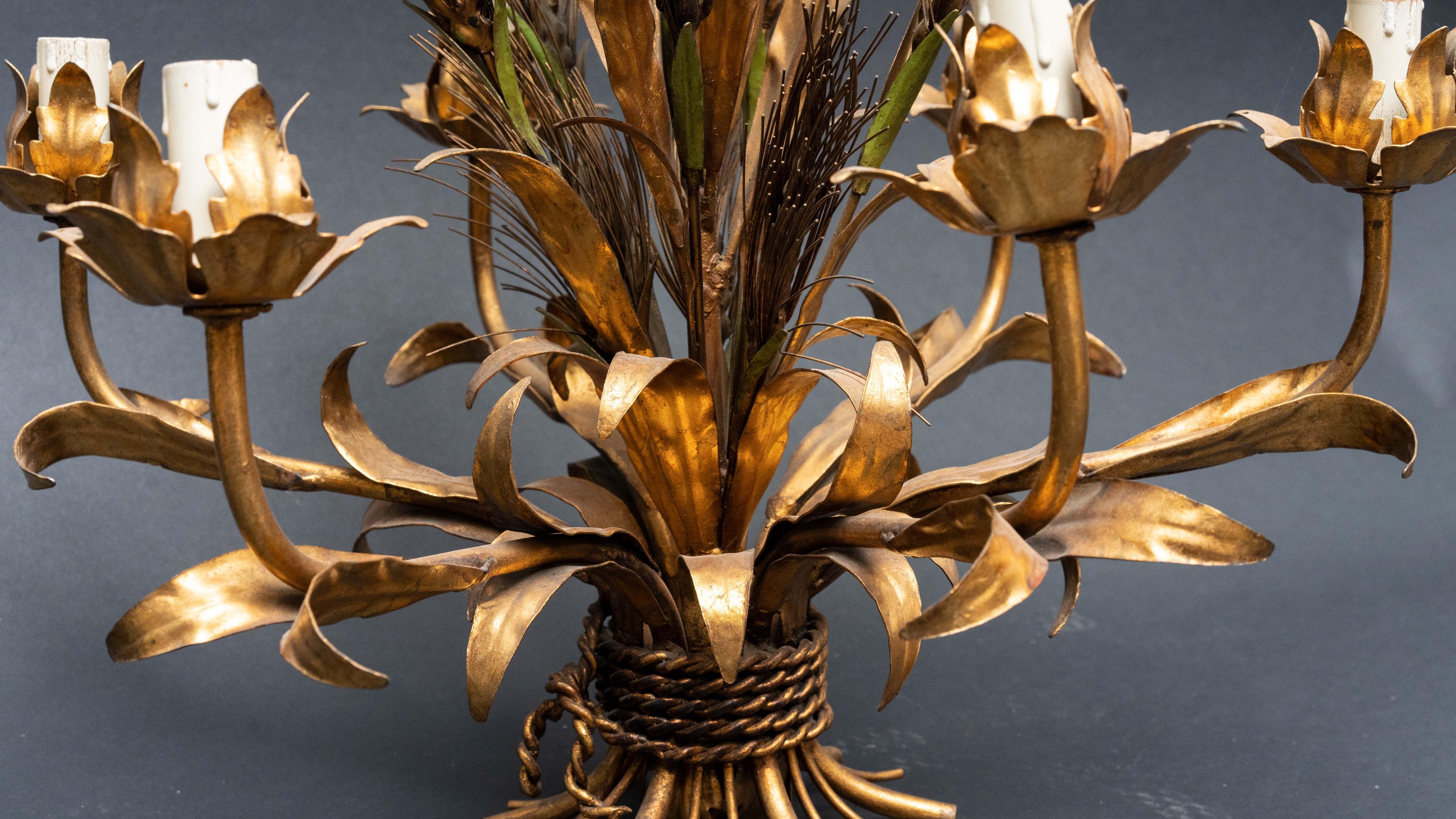 20th Century Mid-Century Italian Gilt Wheat Chandelier