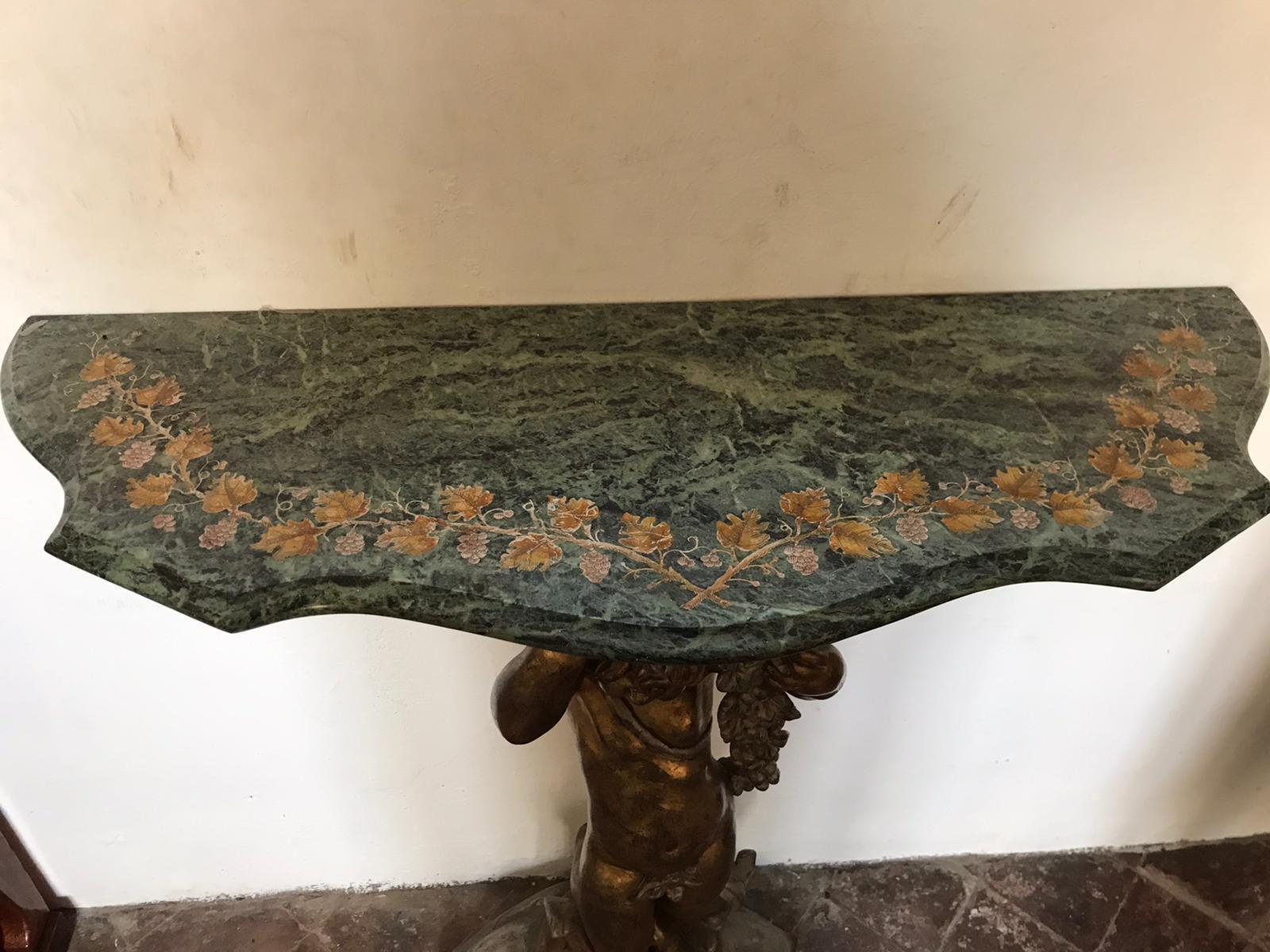 Midcentury Italian Giltwood Console Table with Beautifully Carved Putto 4