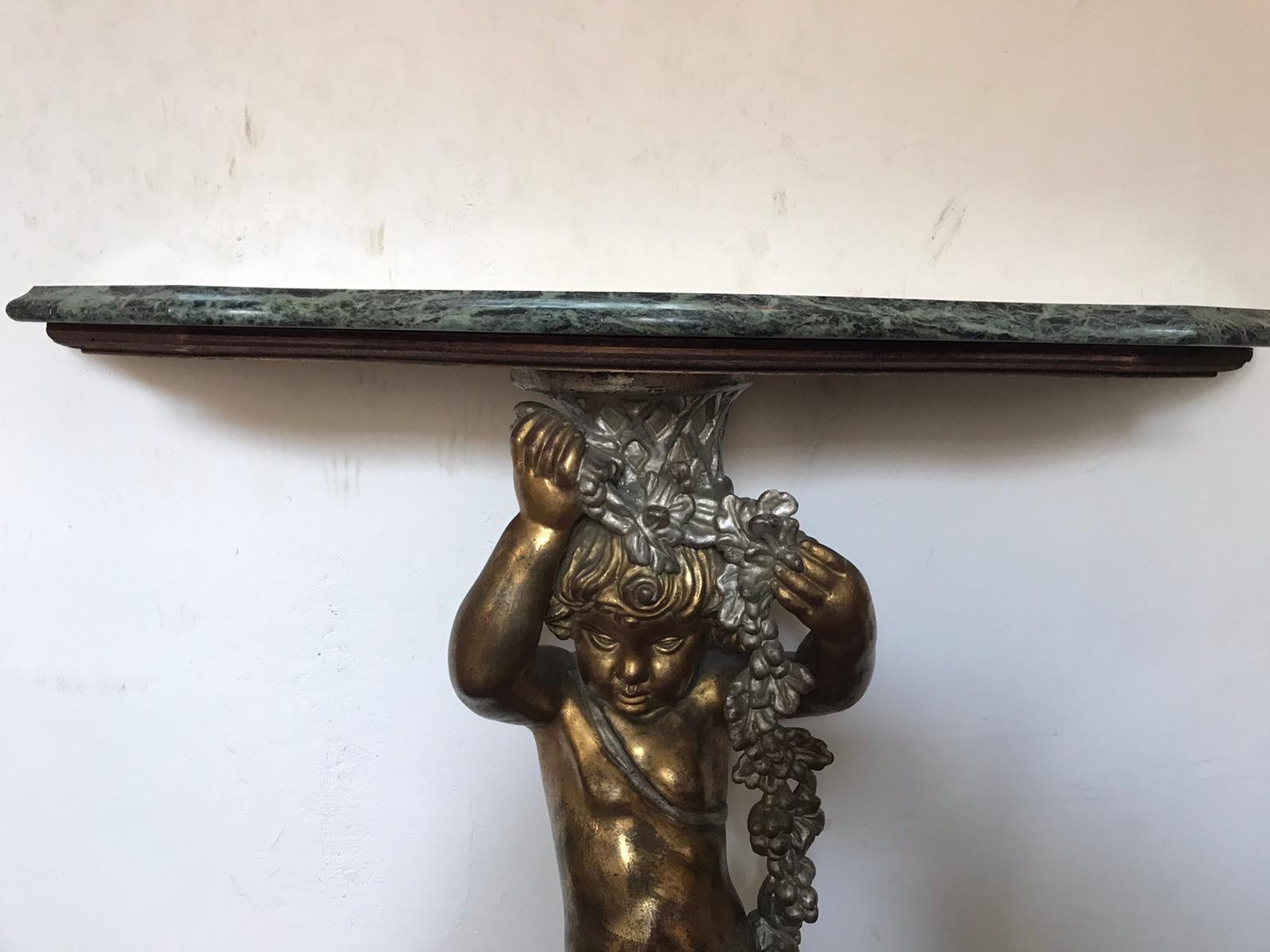 Midcentury Italian Giltwood Console Table with Beautifully Carved Putto 5