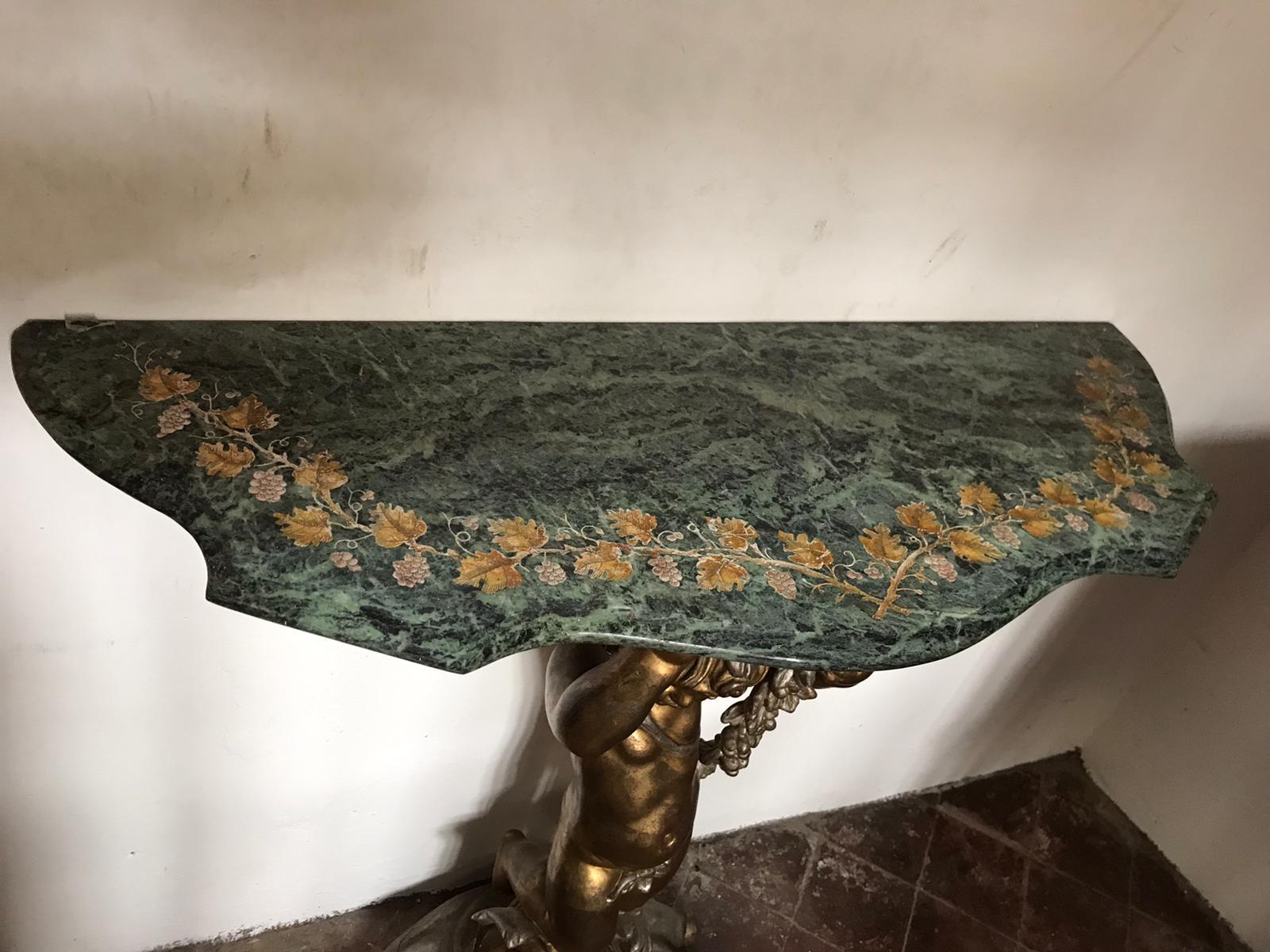 Midcentury Italian Giltwood Console Table with Beautifully Carved Putto 7