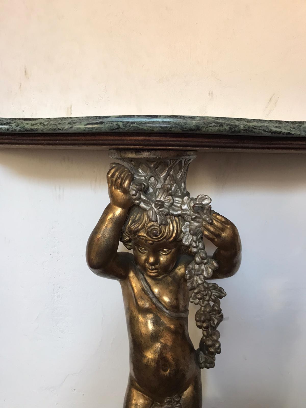 Midcentury Italian Giltwood Console Table with Beautifully Carved Putto 10