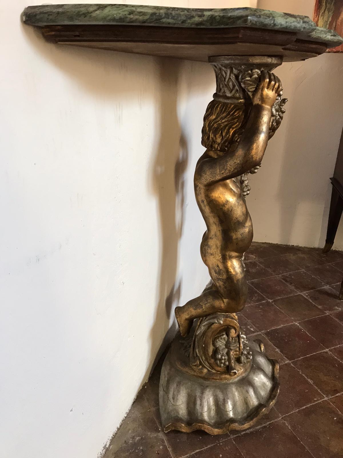 Midcentury Italian Giltwood Console Table with Beautifully Carved Putto 3