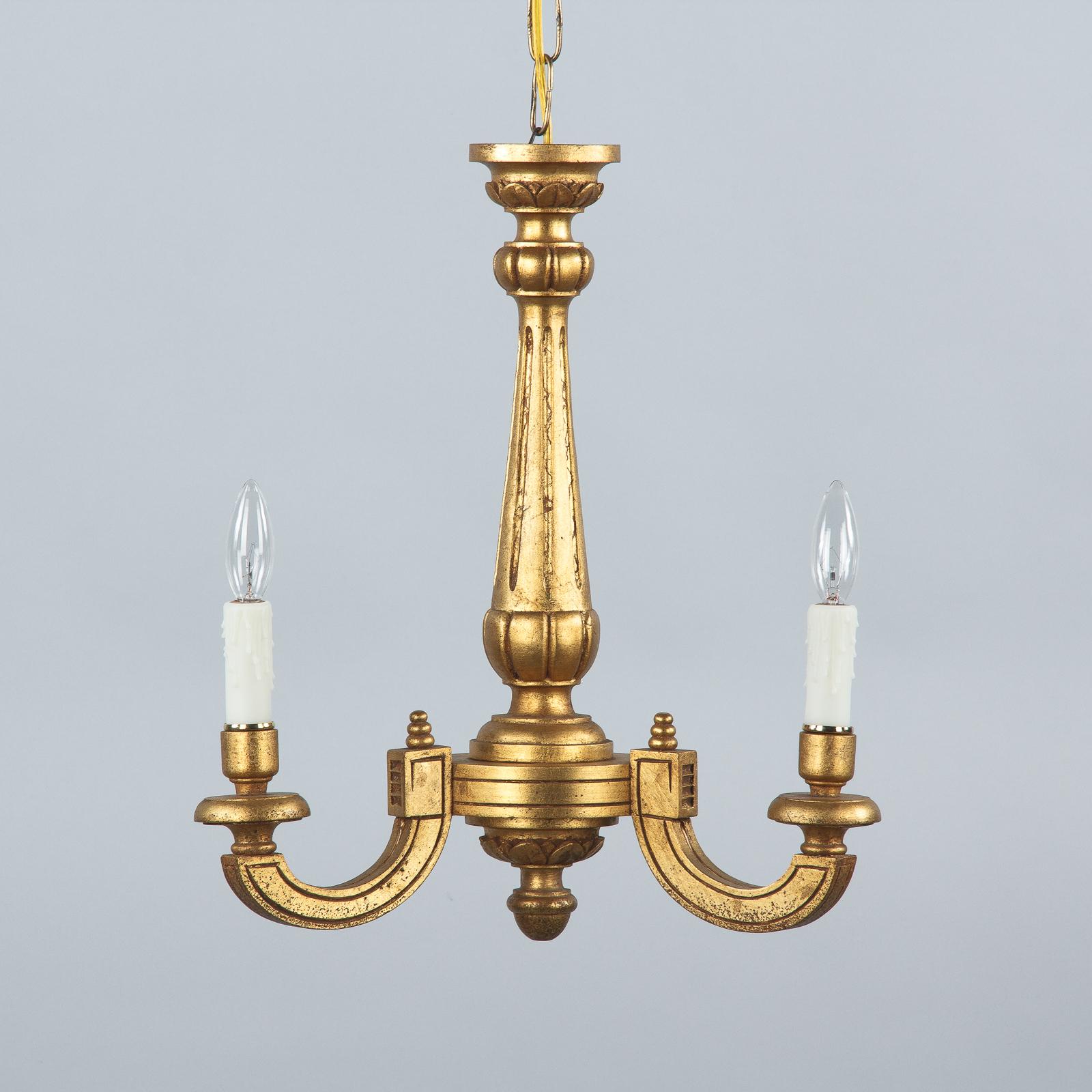 Midcentury Italian Giltwood 3-Light Chandelier, 1950s In Good Condition In Austin, TX