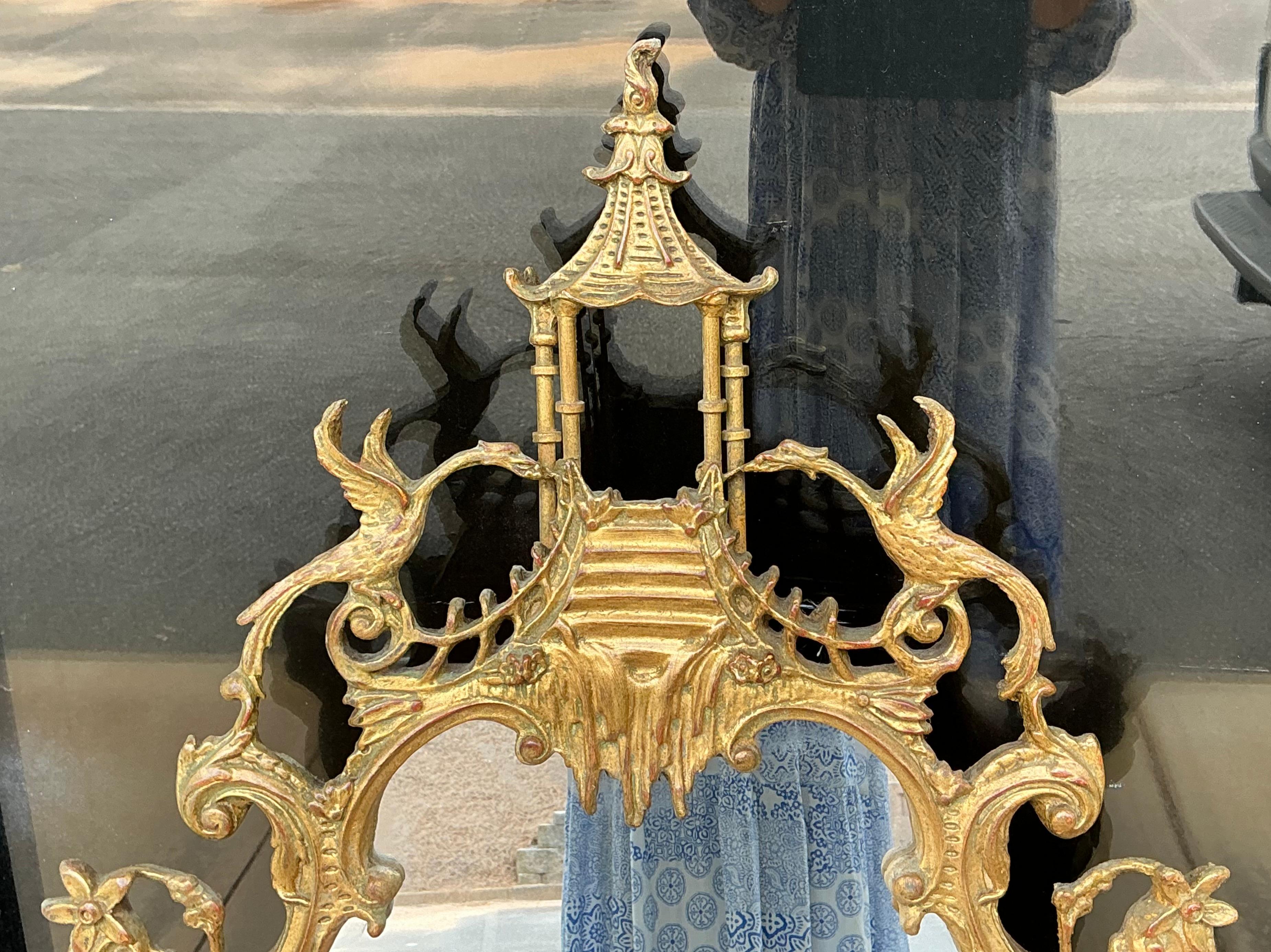Chinese Chippendale Mid-Century Italian Giltwood Chippendale Style Mirror W/ Pagoda -Friedman Bros.