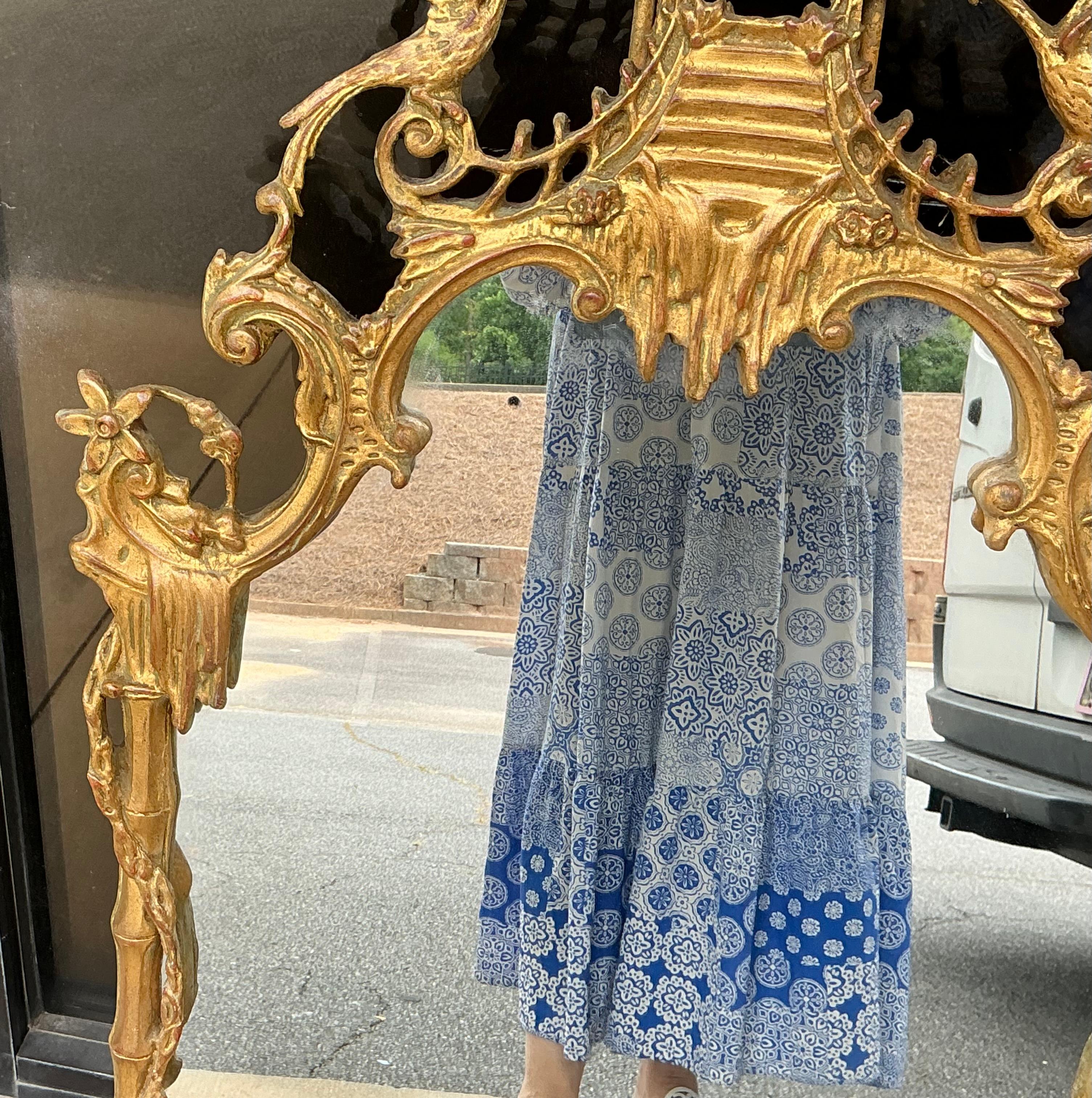 Mid-Century Italian Giltwood Chippendale Style Mirror W/ Pagoda -Friedman Bros. 1