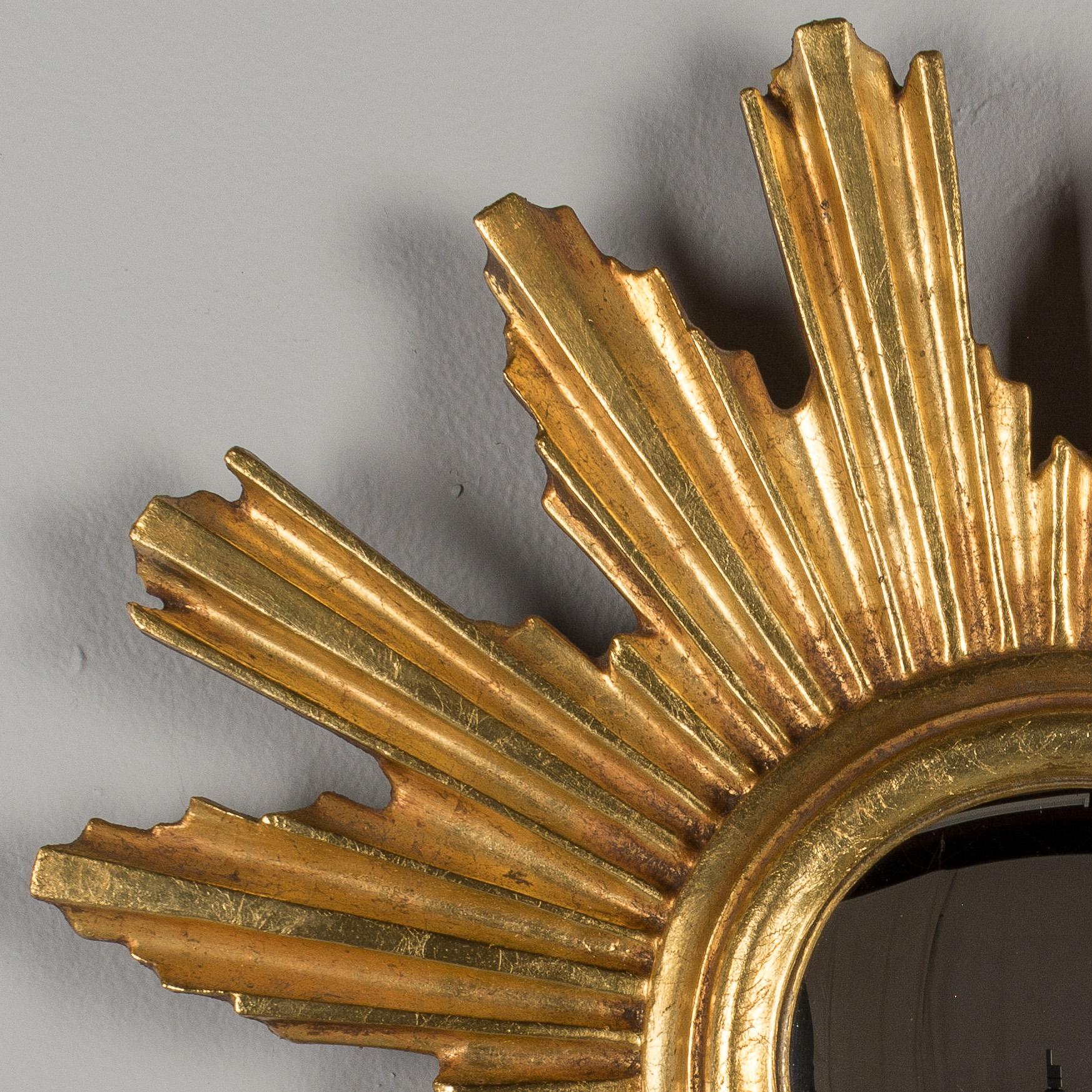 Hand-Crafted Midcentury Italian Giltwood Sunburst Mirror
