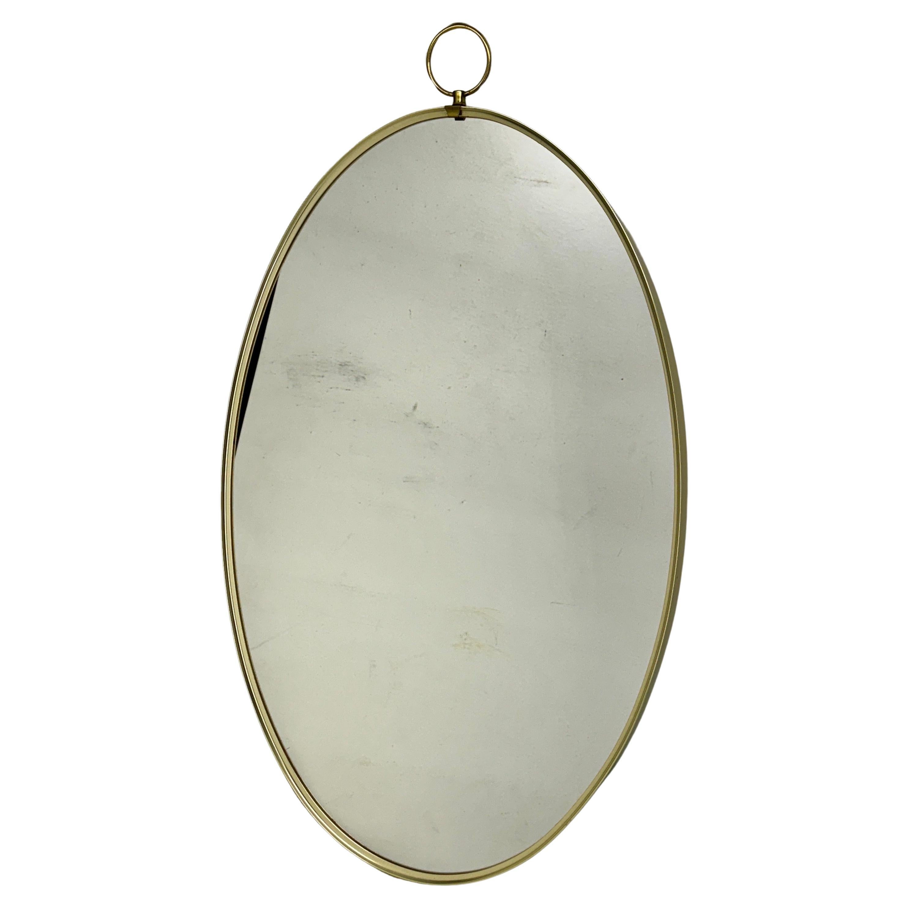 Hand-Crafted Mid-Century Italian Gio Ponti Oval Brass Wall Mirror