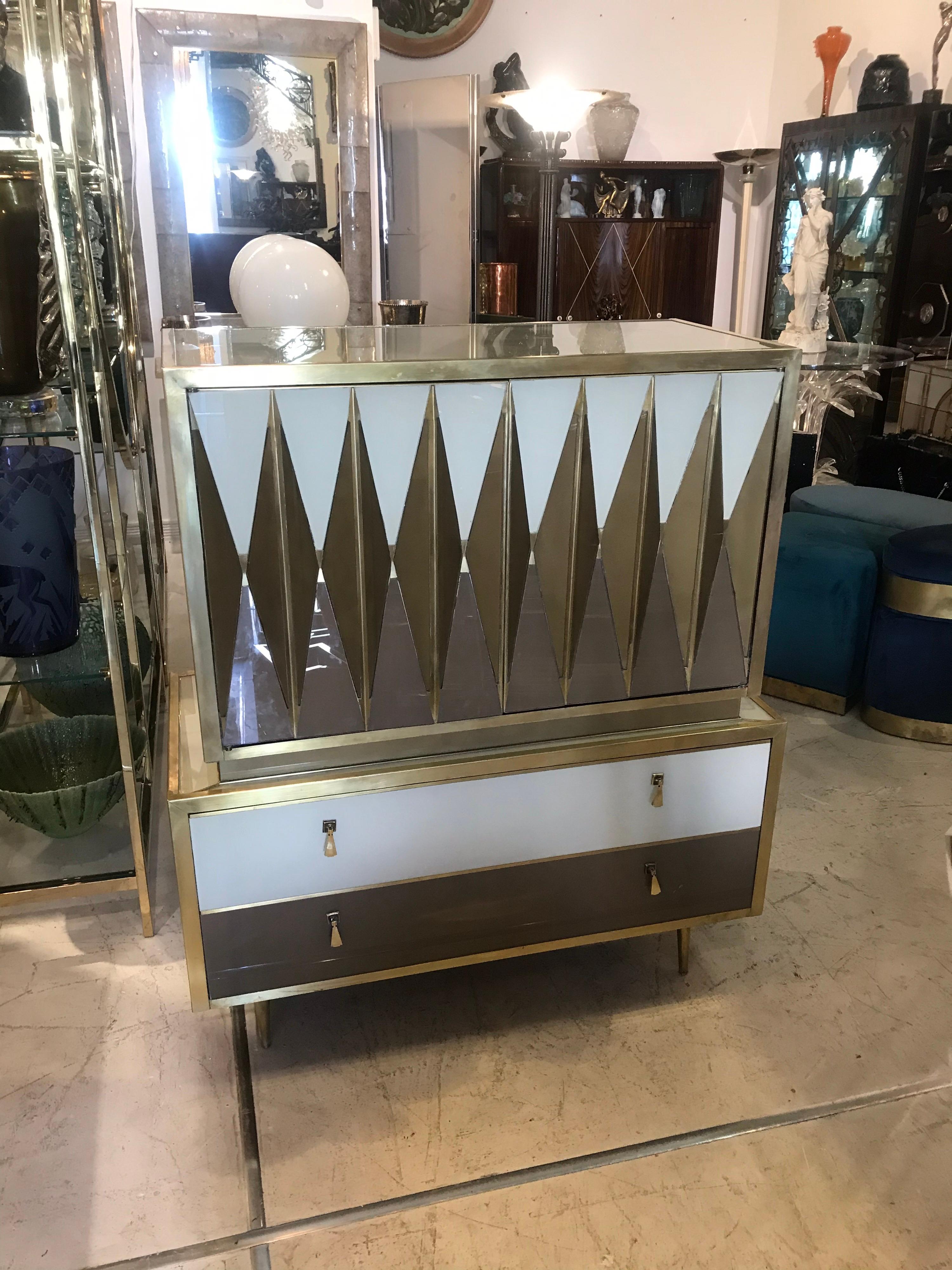 Midcentury Italian Glass and Brass Chest of Drawers 4