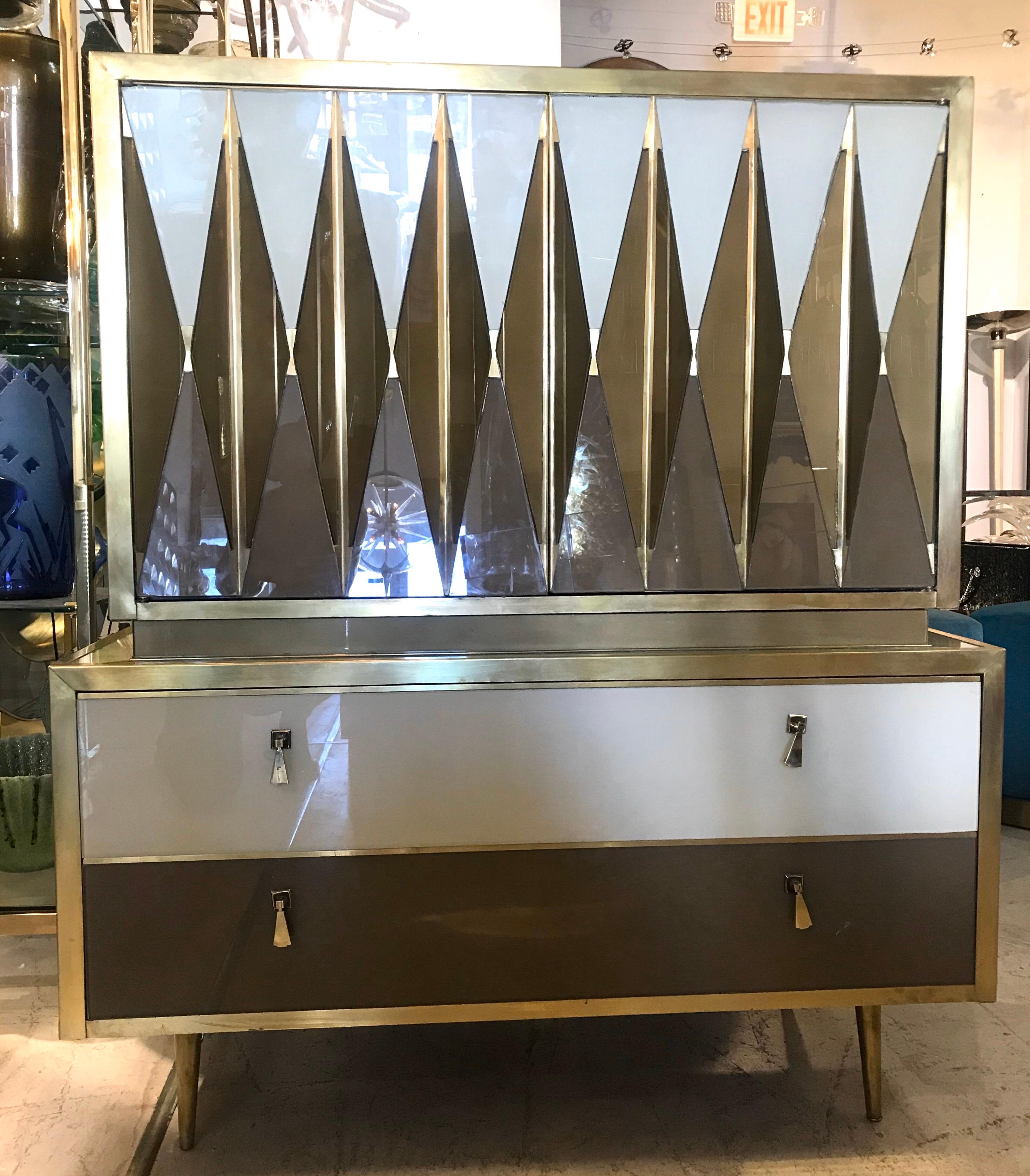 Mid-Century Modern Midcentury Italian Glass and Brass Chest of Drawers
