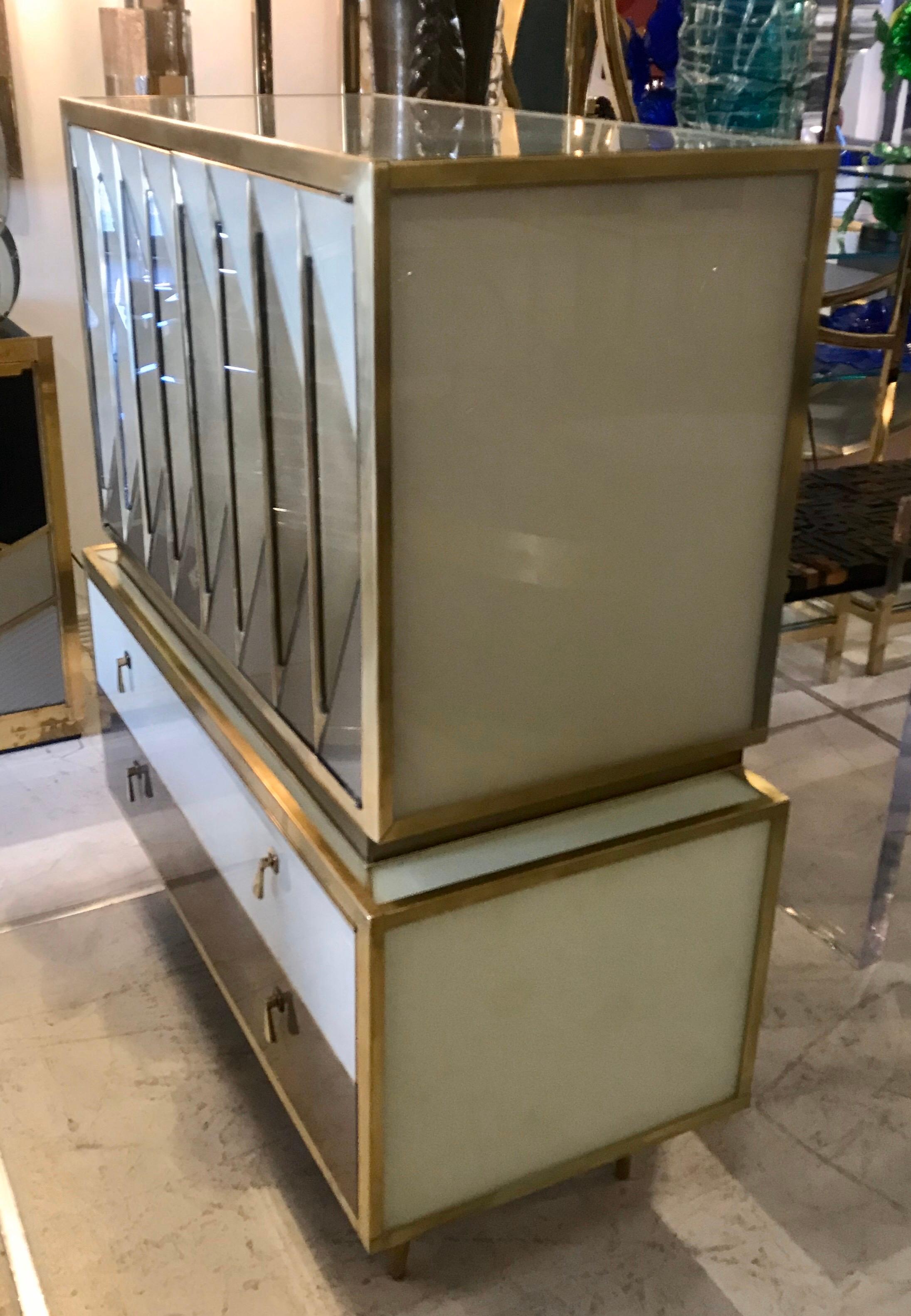 20th Century Midcentury Italian Glass and Brass Chest of Drawers