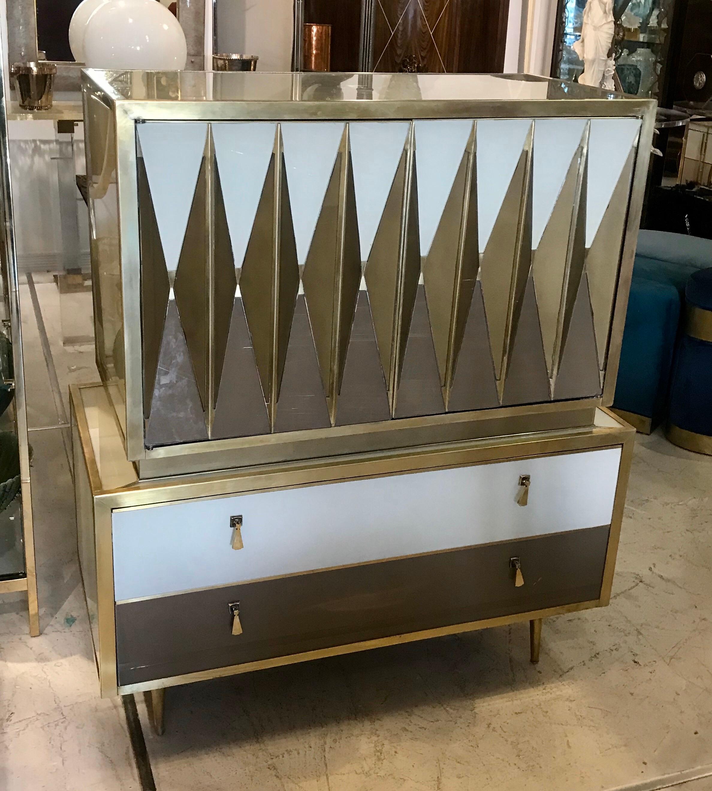 Midcentury Italian Glass and Brass Chest of Drawers 1