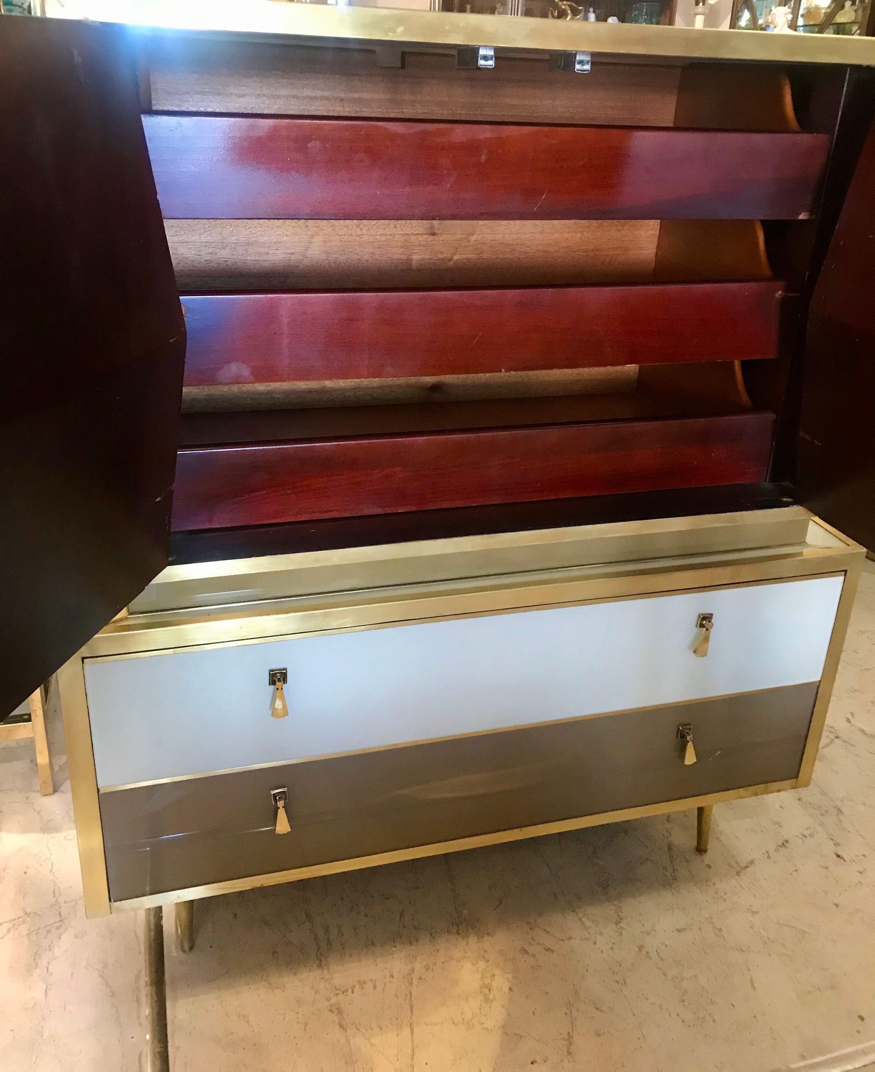 Midcentury Italian Glass and Brass Chest of Drawers 2