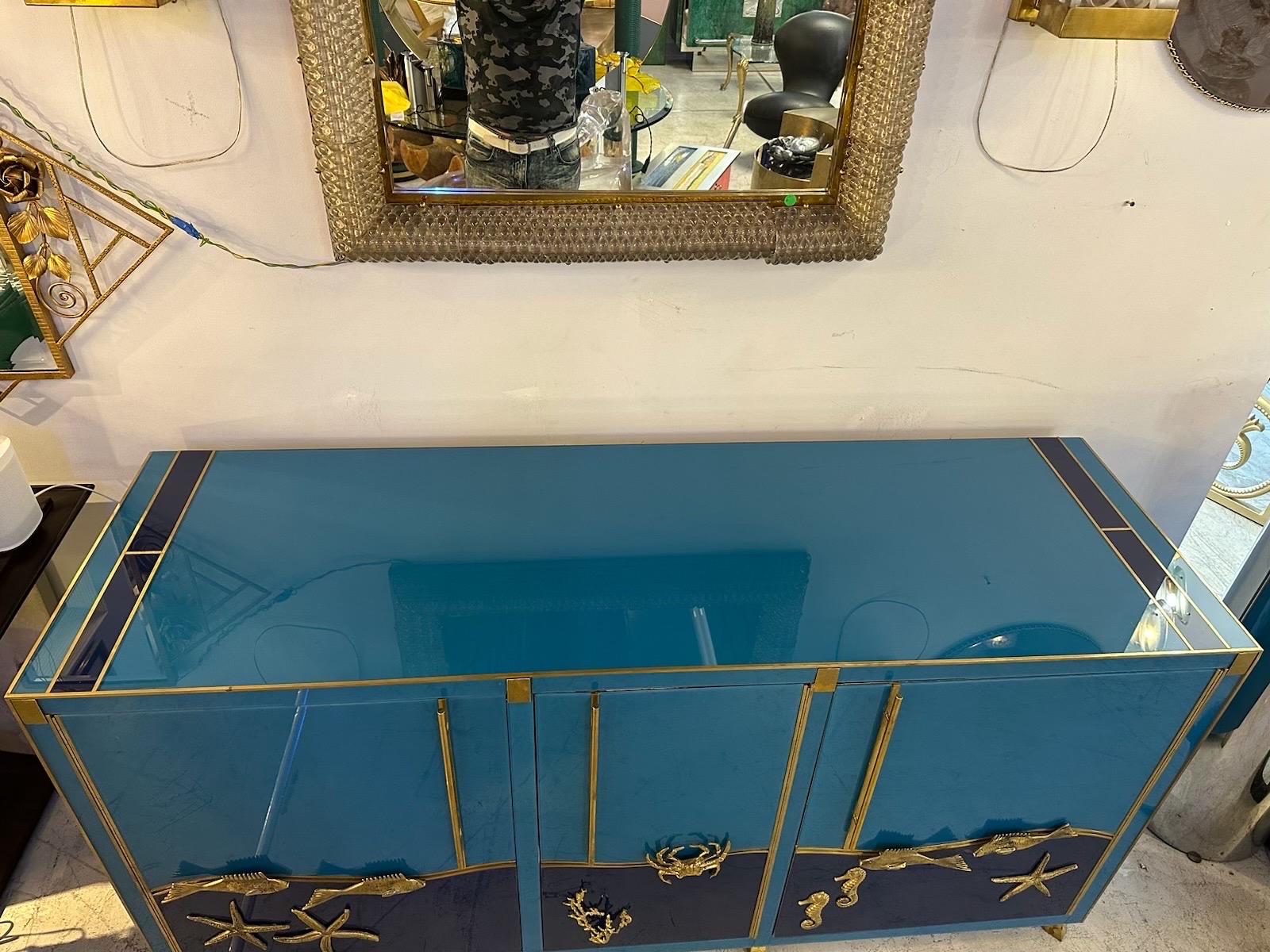 Mid-Century Italian Glass and Brass Credenza  For Sale 4