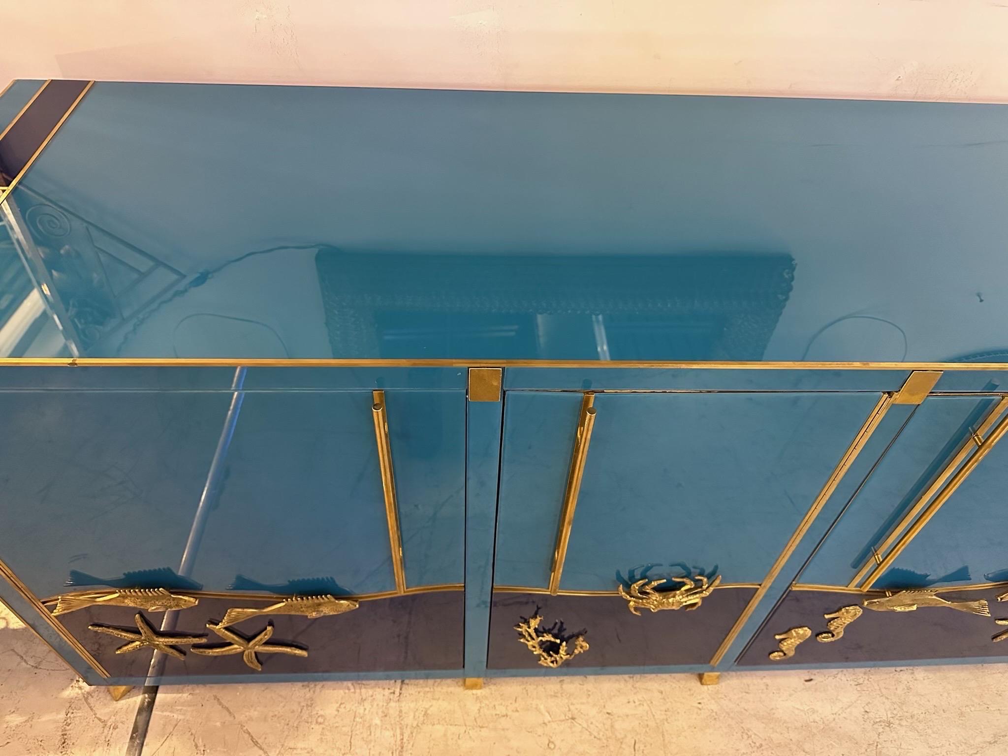 Mid-Century Italian Glass and Brass Credenza  For Sale 6
