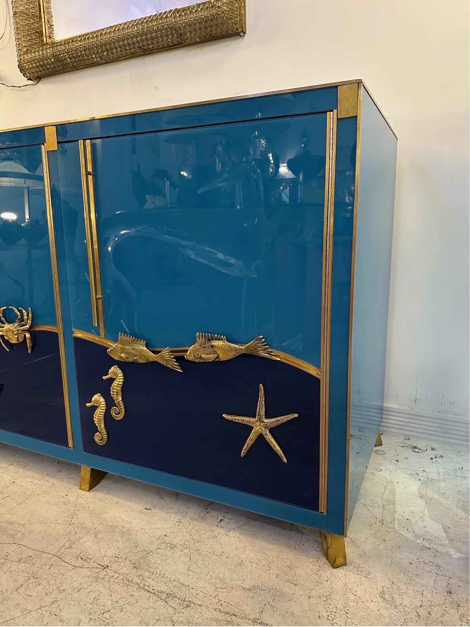 Mid-Century Italian Glass and Brass Credenza  For Sale 7
