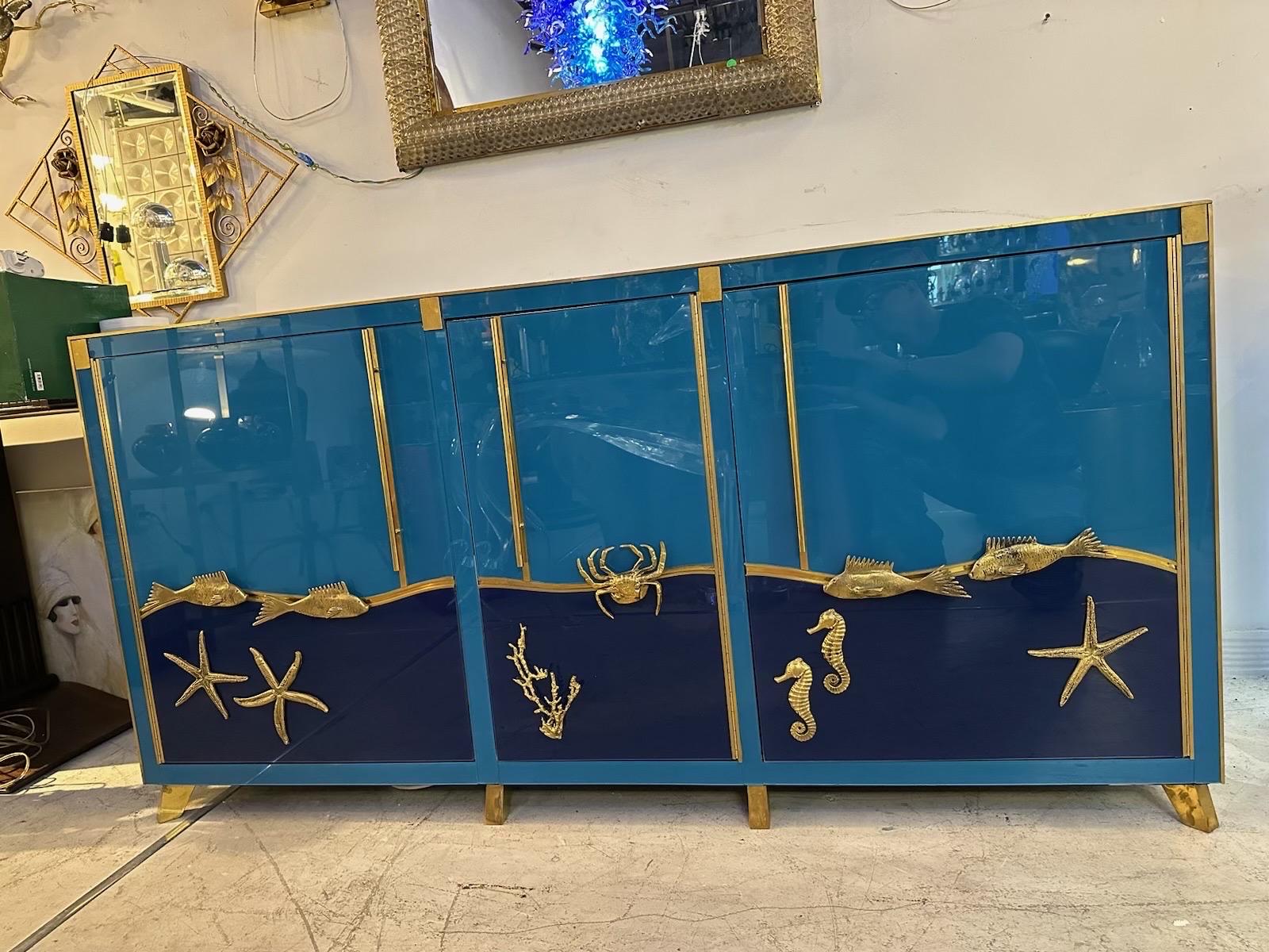 Mid-Century Italian Glass and Brass Credenza  For Sale 9