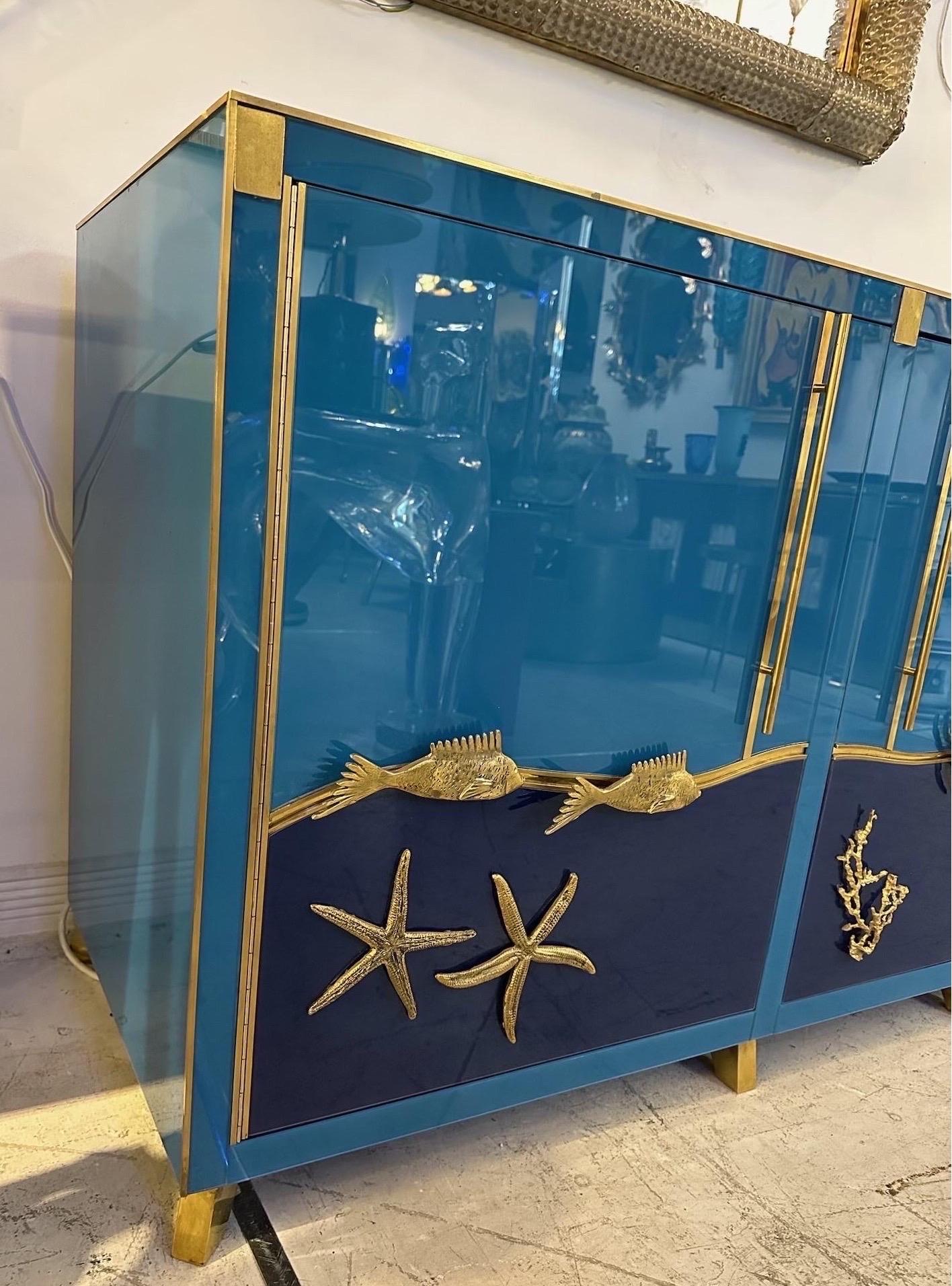 20th Century Mid-Century Italian Glass and Brass Credenza  For Sale