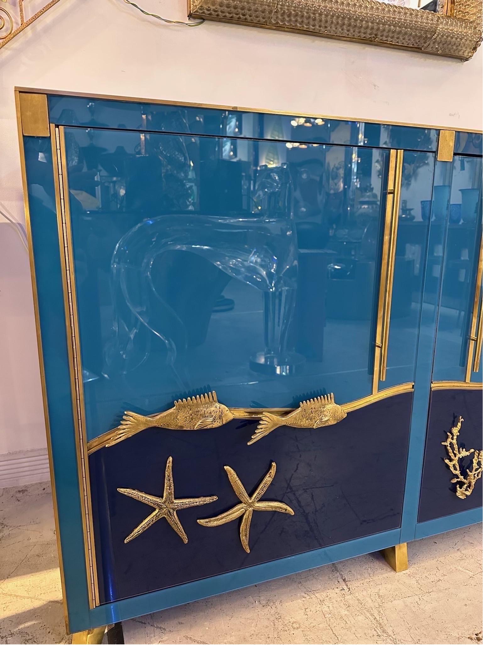 Mid-Century Italian Glass and Brass Credenza  For Sale 2