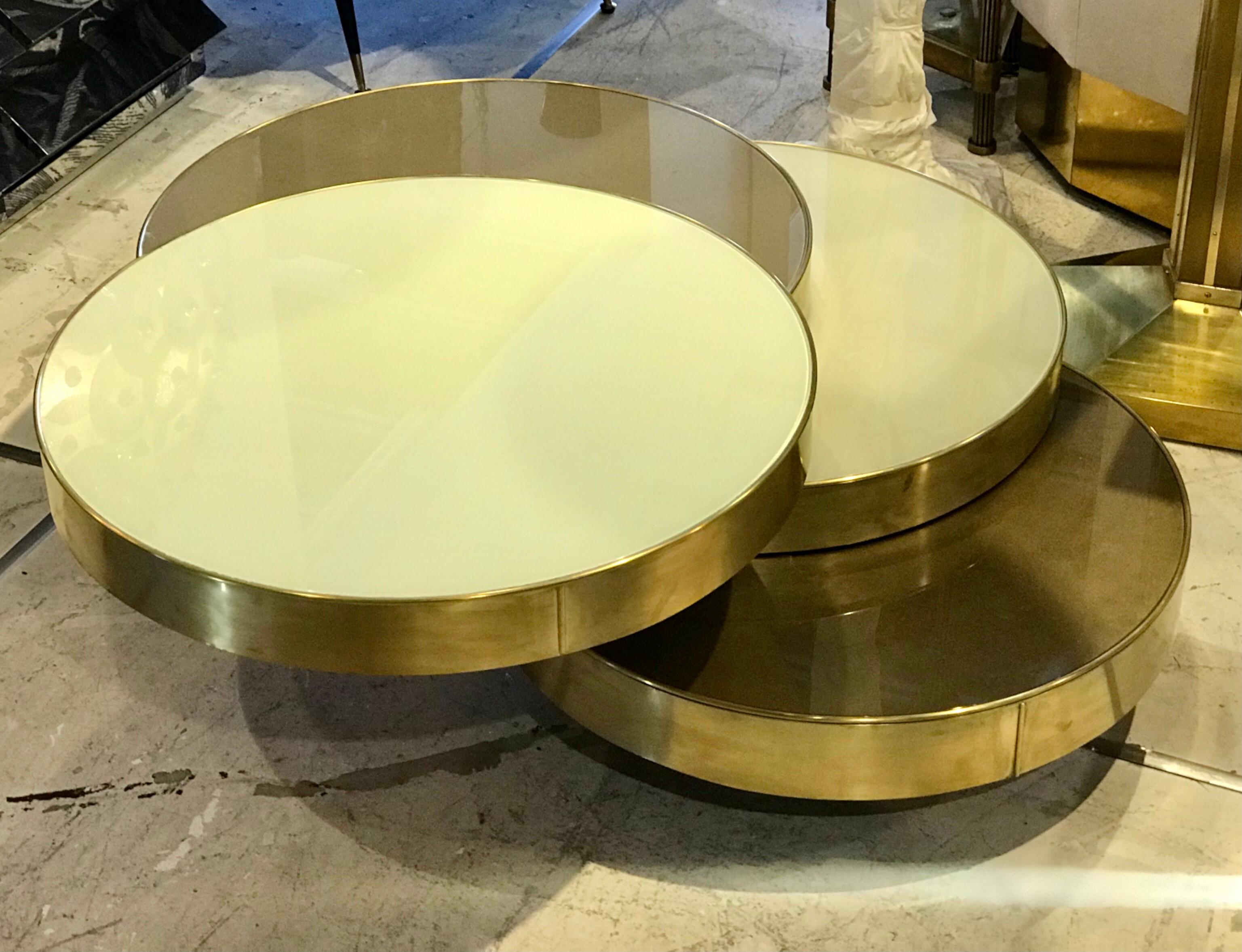 Midcentury Italian Glass and Brass Modular Cocktail Table 7