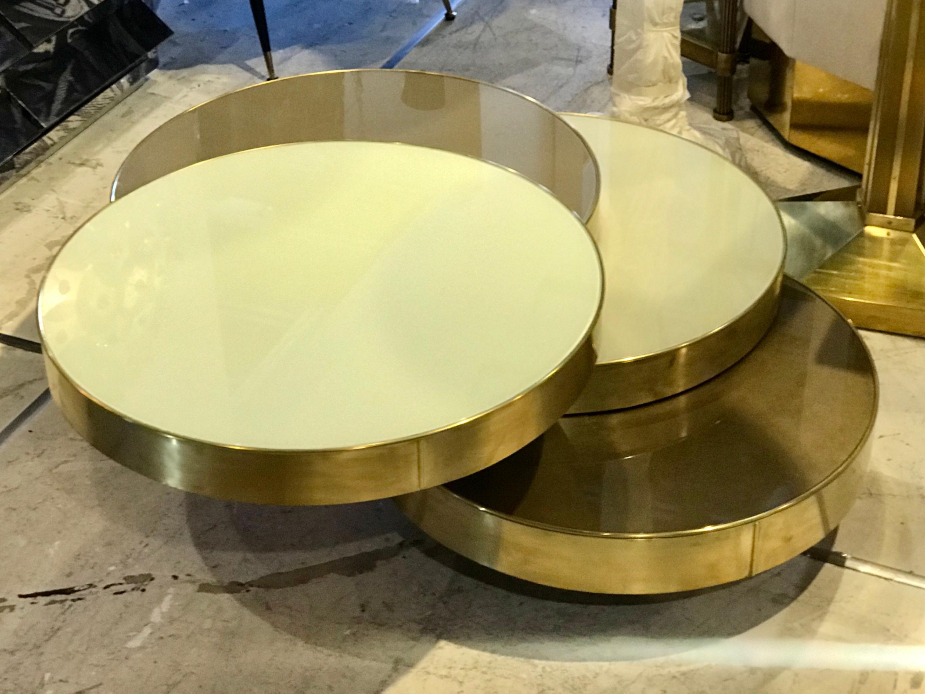 Midcentury Italian Glass and Brass Modular Cocktail Table 8