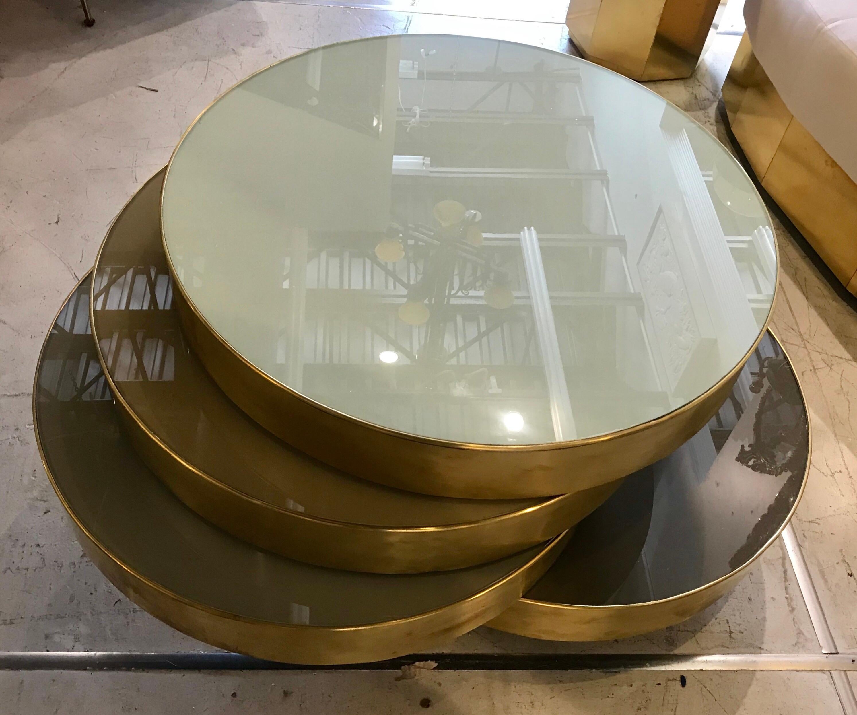 Midcentury Italian Glass and Brass Modular Cocktail Table 9