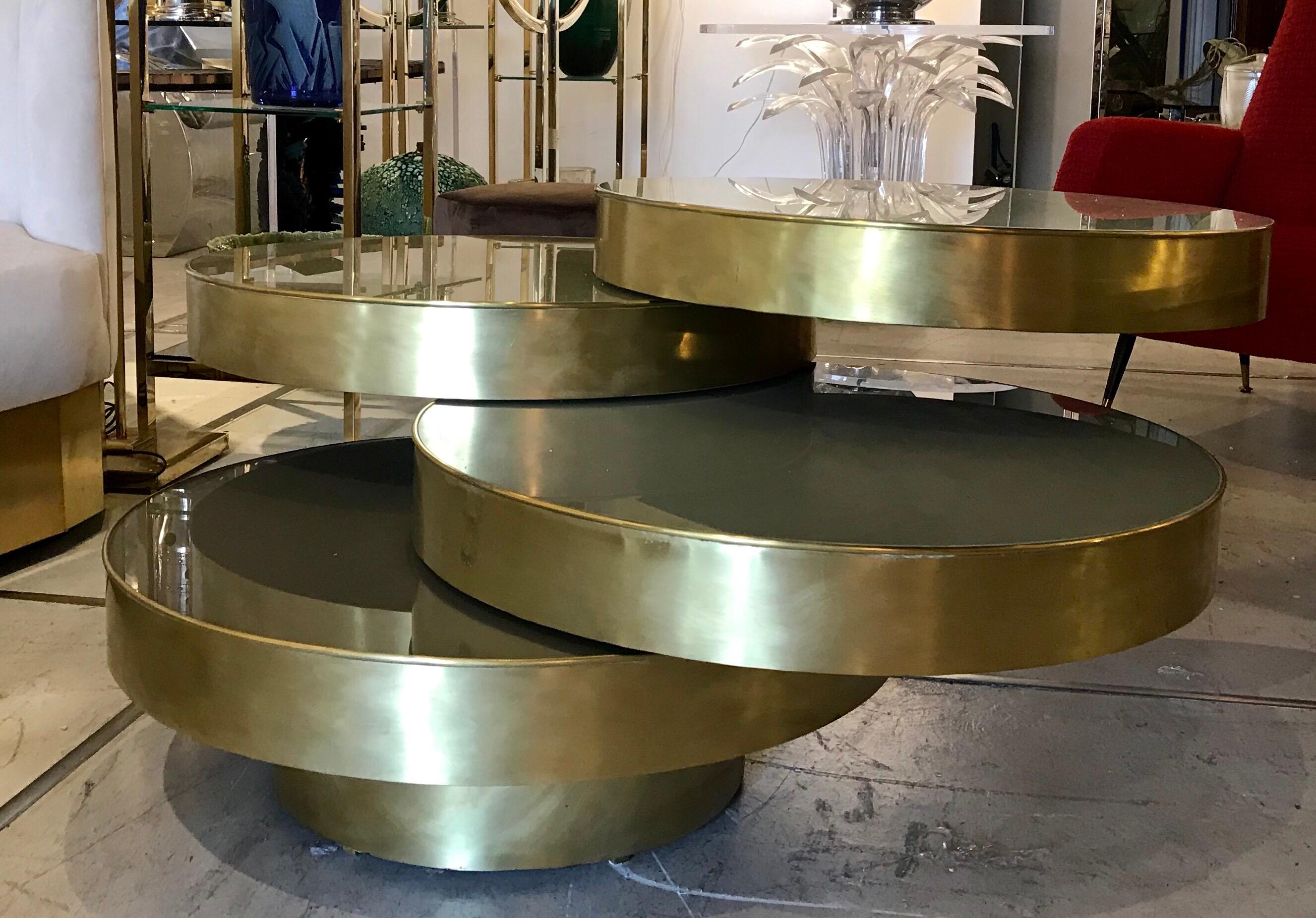 Mid-Century Modern Midcentury Italian Glass and Brass Modular Cocktail Table