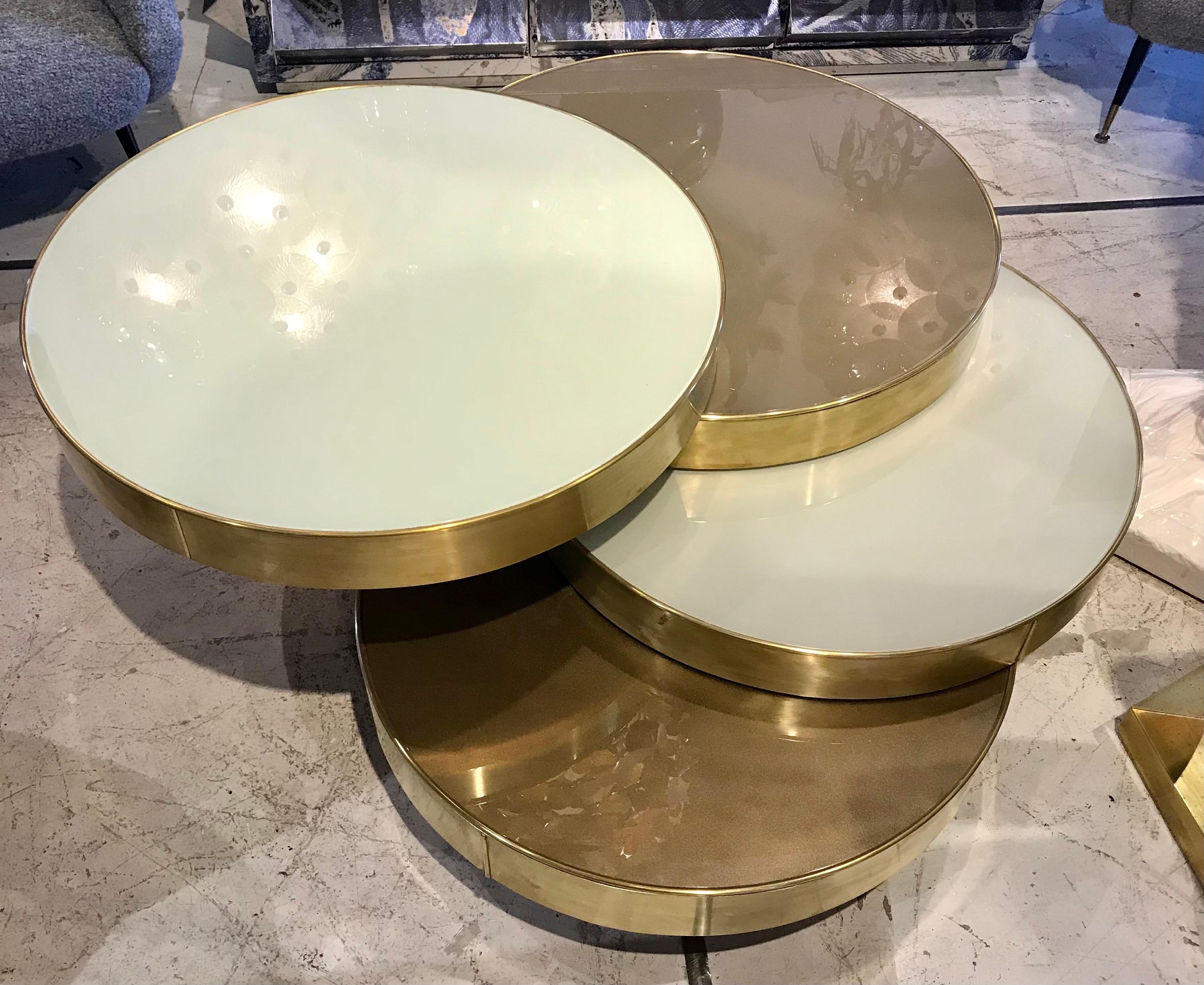 Midcentury Italian Glass and Brass Modular Cocktail Table In Good Condition In Miami, FL