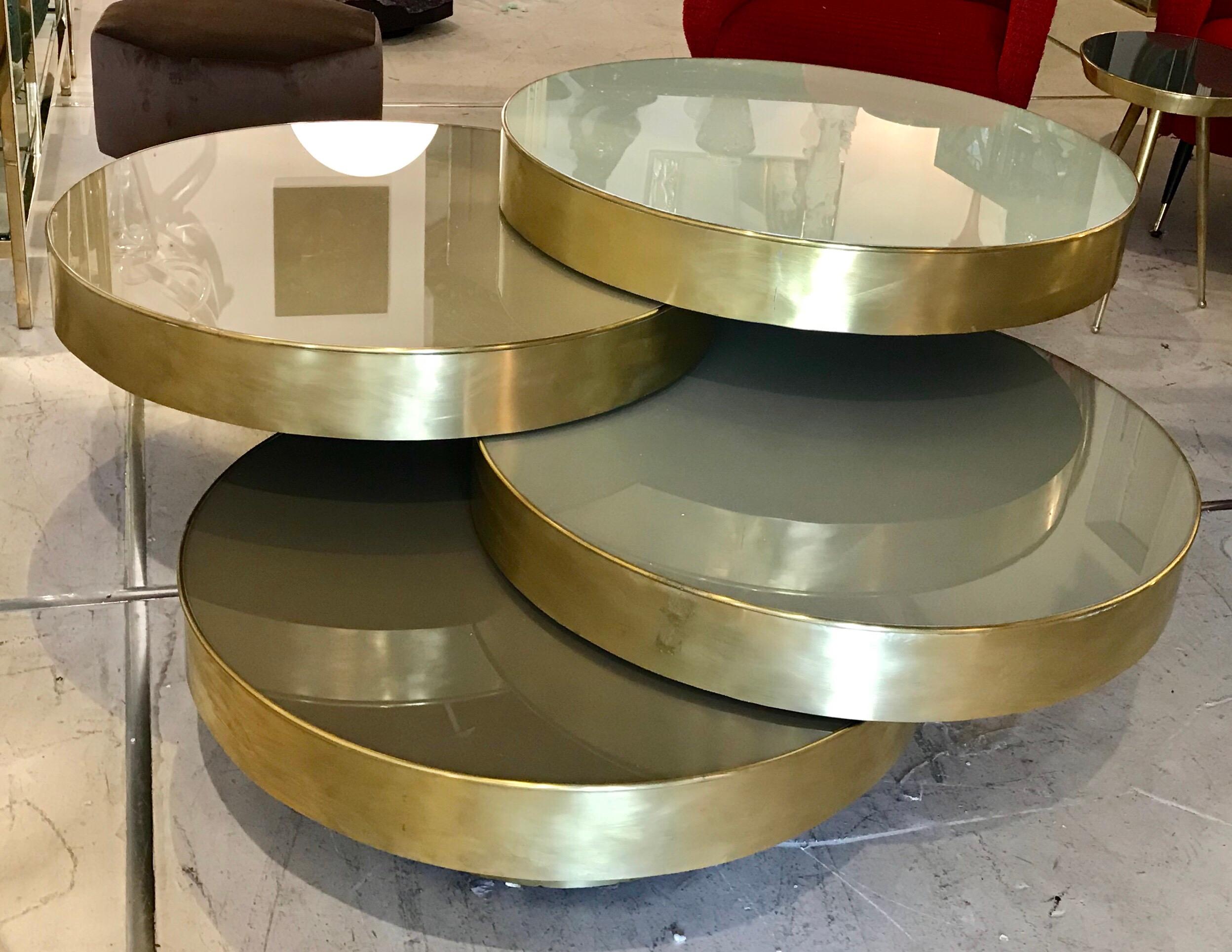 20th Century Midcentury Italian Glass and Brass Modular Cocktail Table