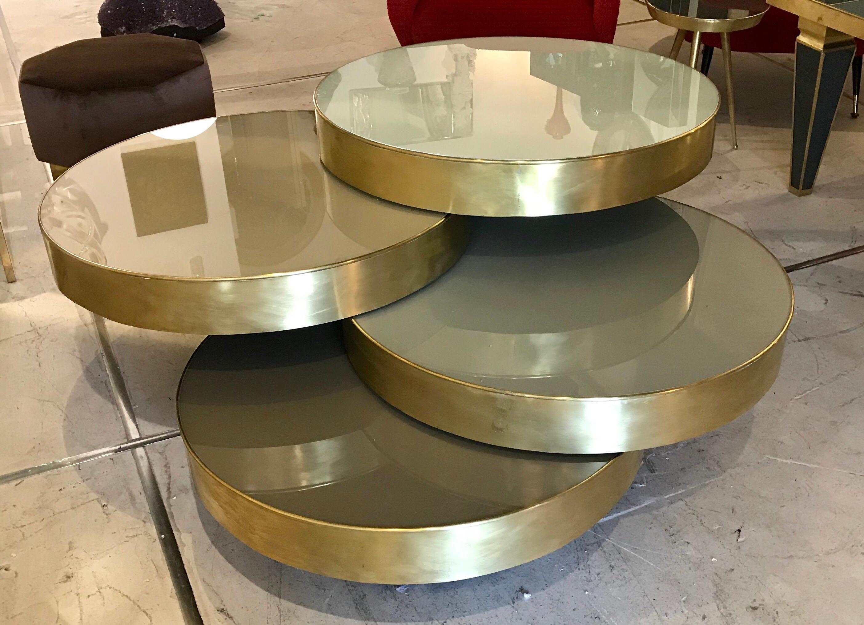 Midcentury Italian Glass and Brass Modular Cocktail Table 1