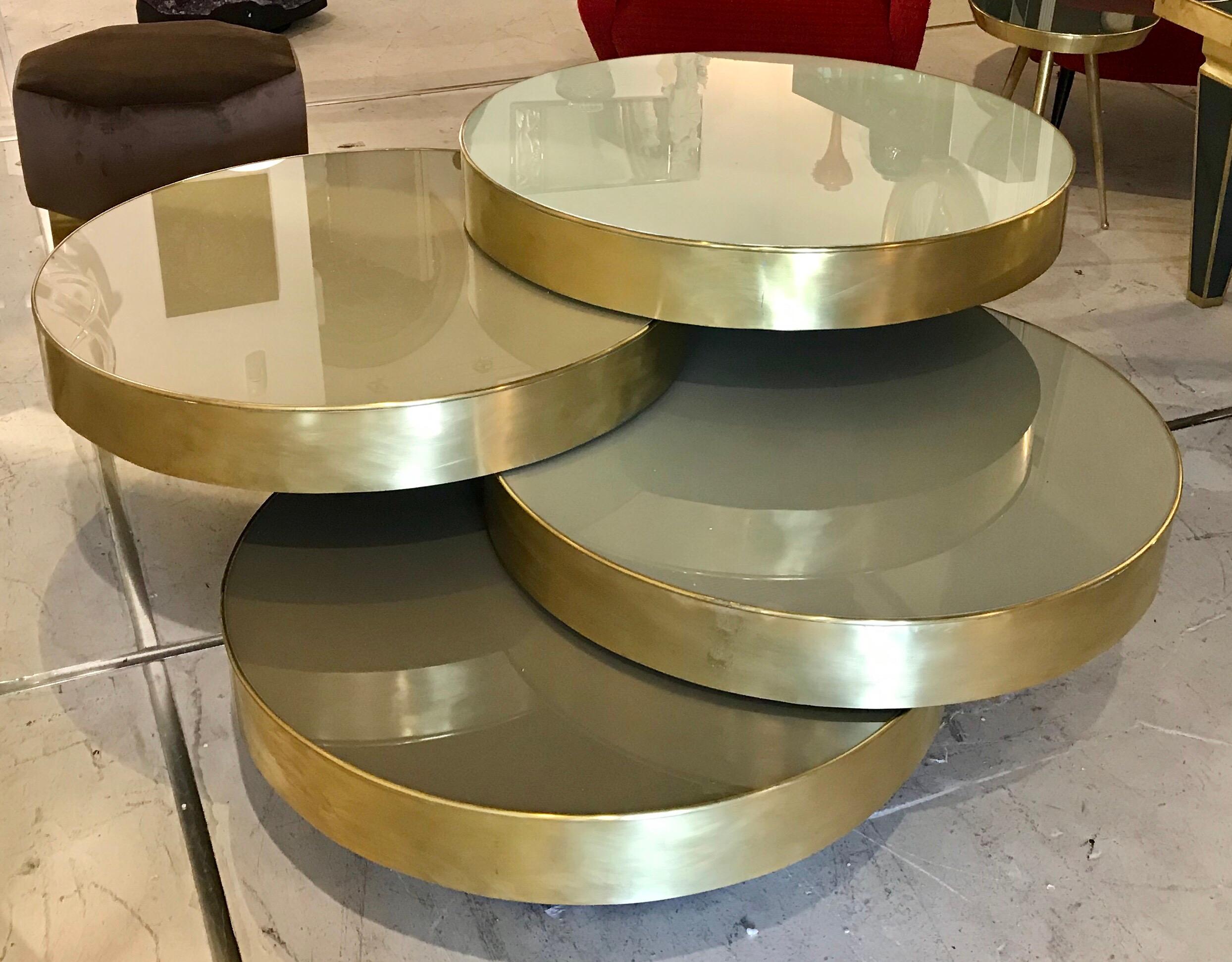 Midcentury Italian Glass and Brass Modular Cocktail Table 2