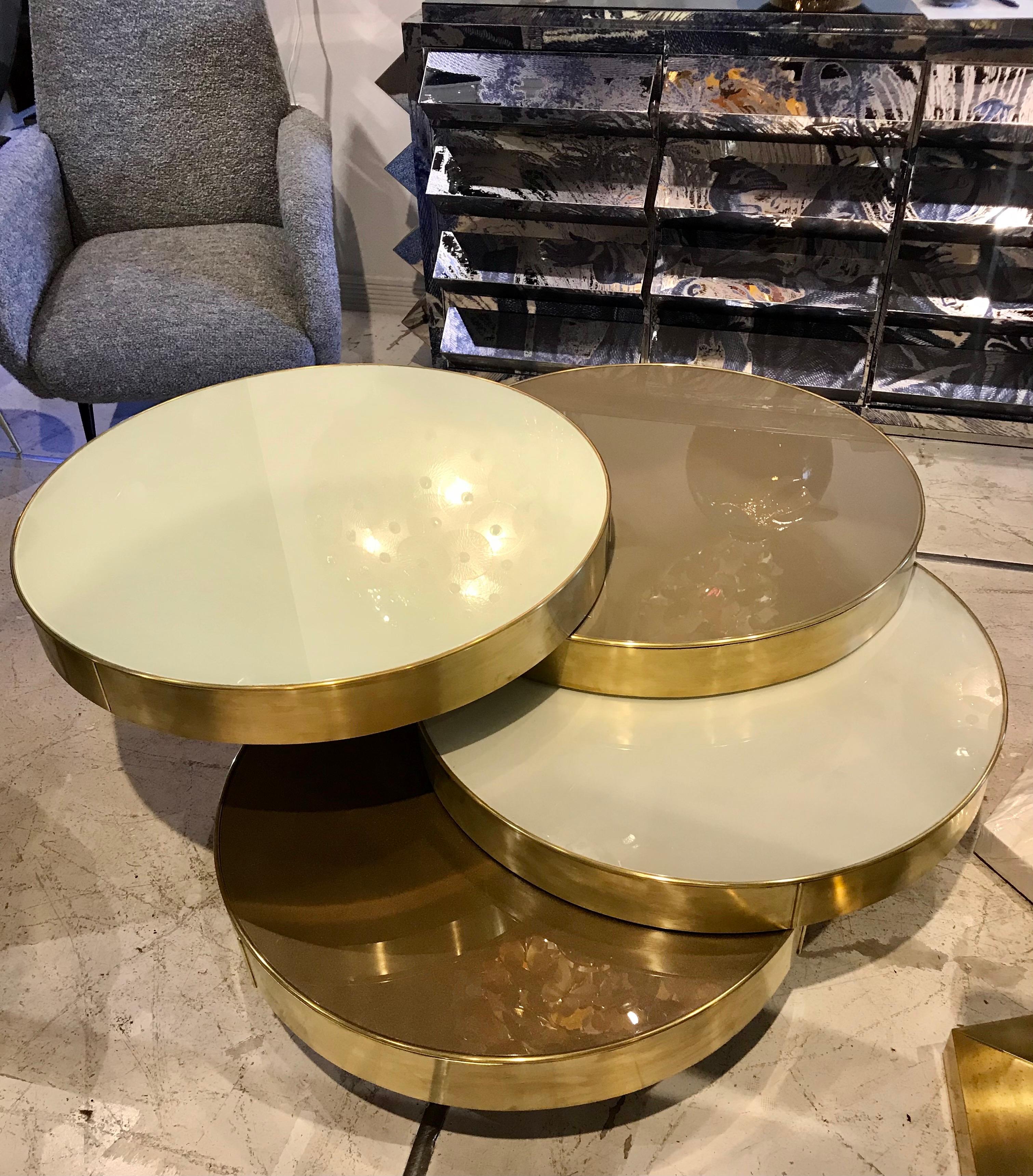 Midcentury Italian Glass and Brass Modular Cocktail Table 3