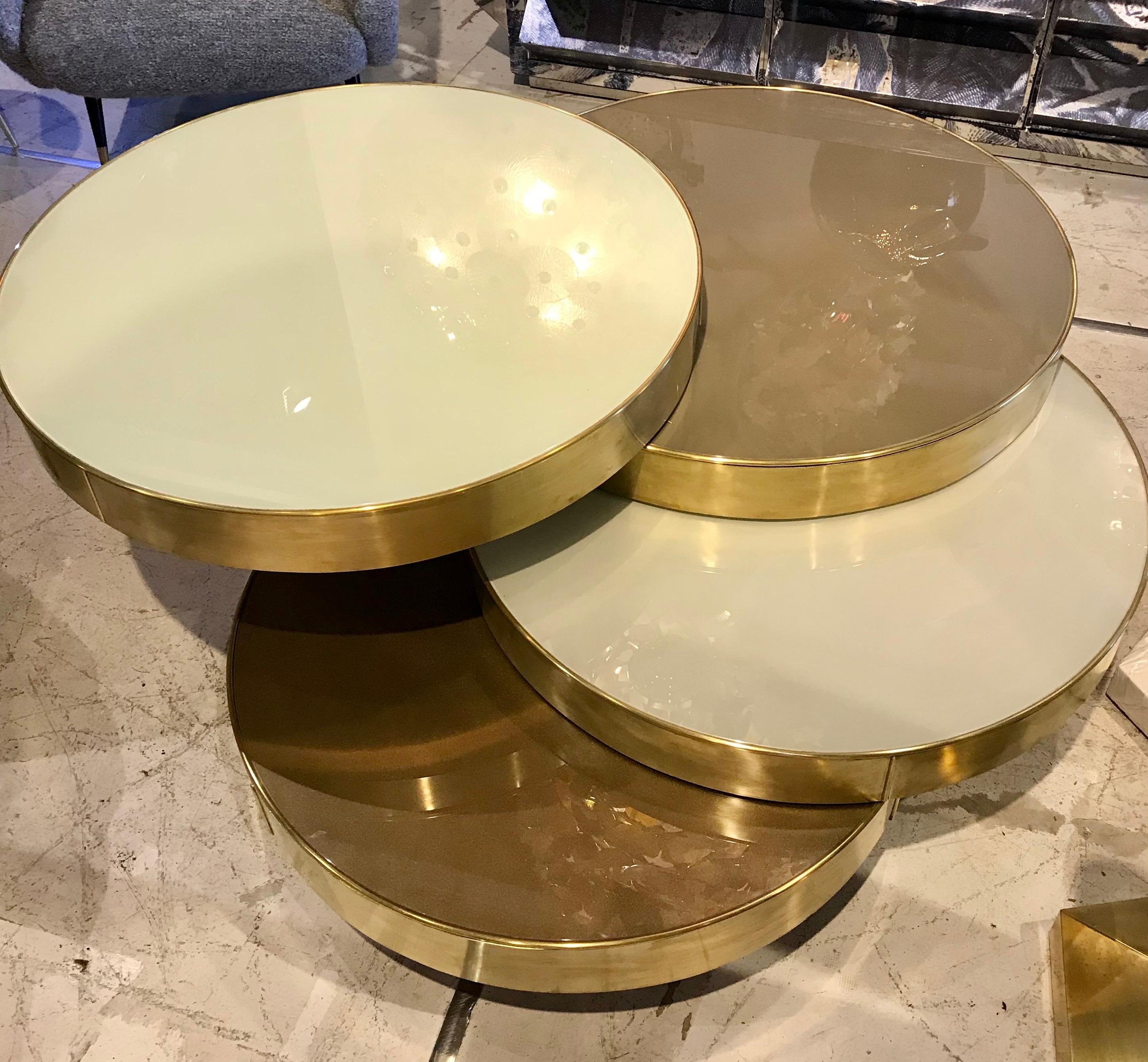 Midcentury Italian Glass and Brass Modular Cocktail Table 4