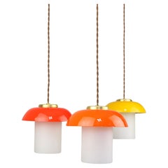 Mid-Century Italian Glass and Brass Mushroom Pendant Lamps, Set of 3