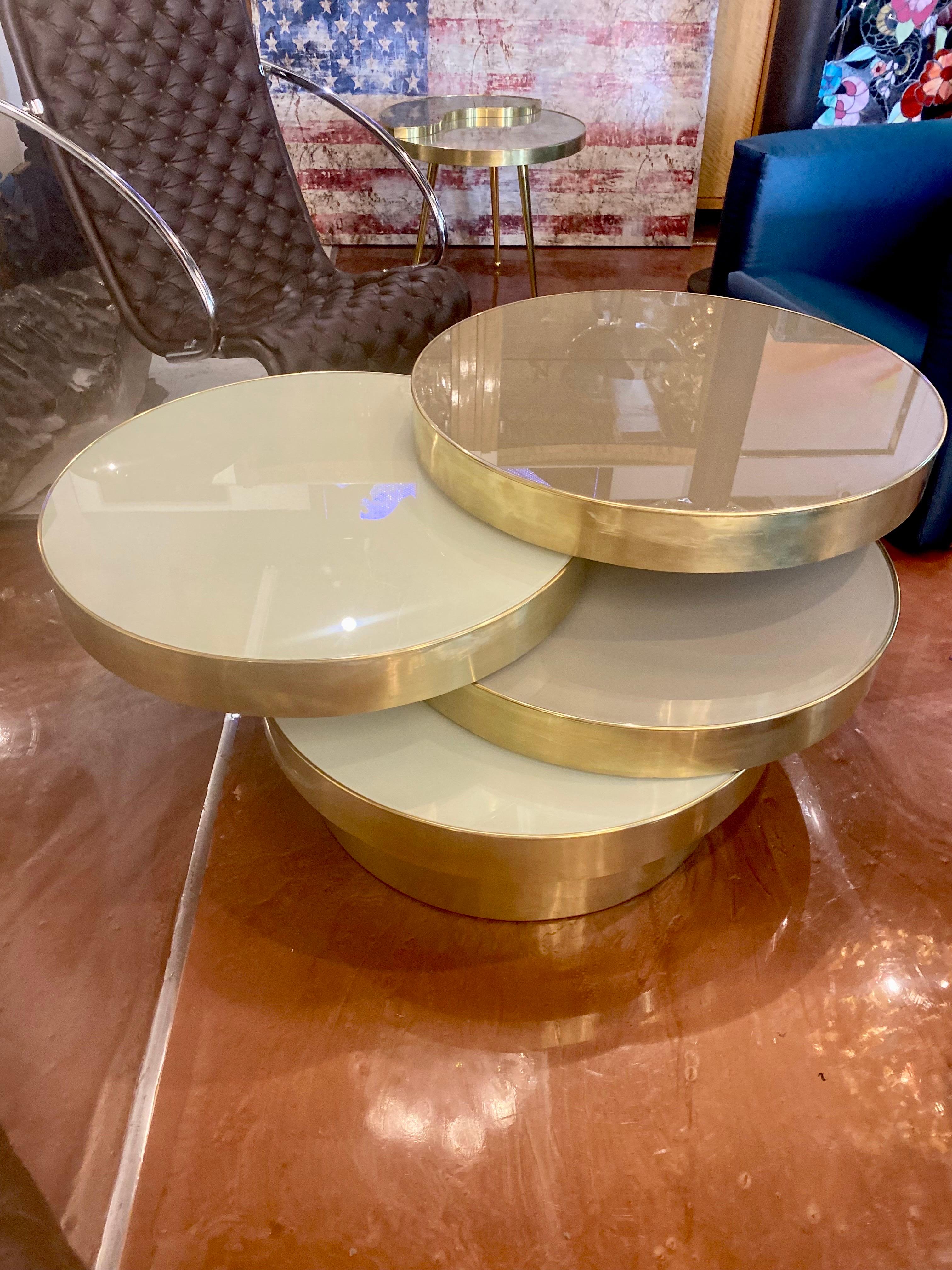 Mid-Century Italian Glass and Brass Rotating Four Tired Coffee Table For Sale 5