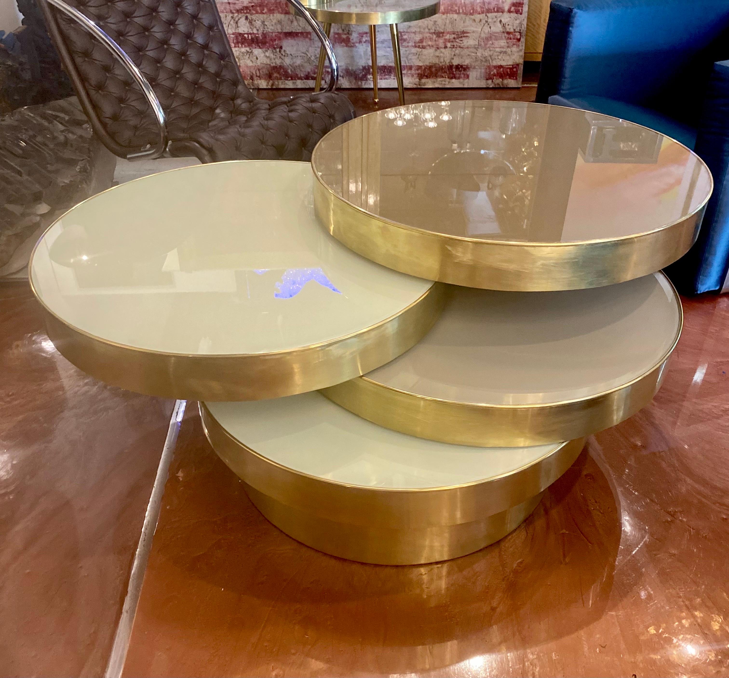 Mid-Century Italian Glass and Brass Rotating Four Tired Coffee Table For Sale 6