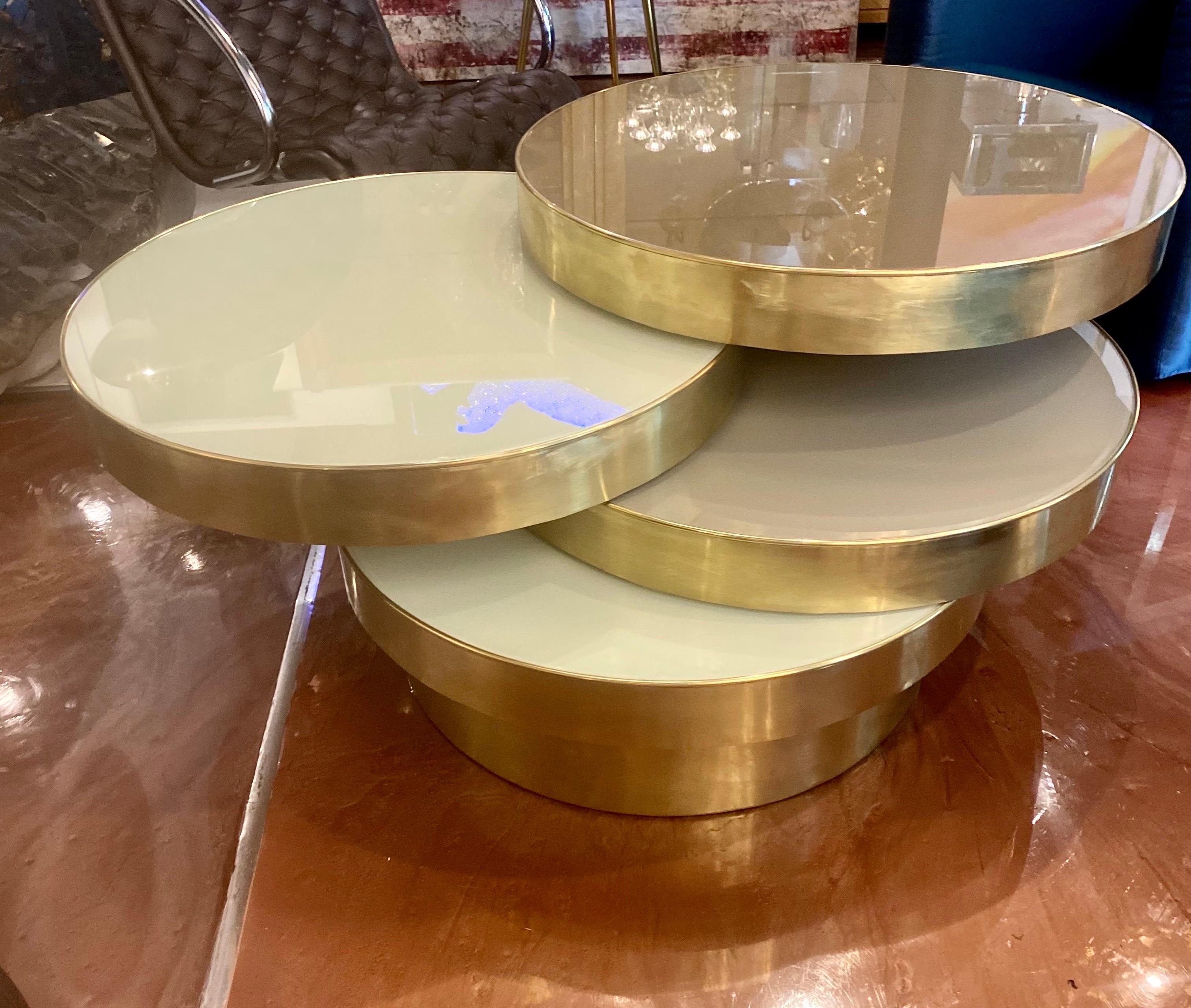 Mid-Century Italian Glass and Brass Rotating Four Tired Coffee Table For Sale 7